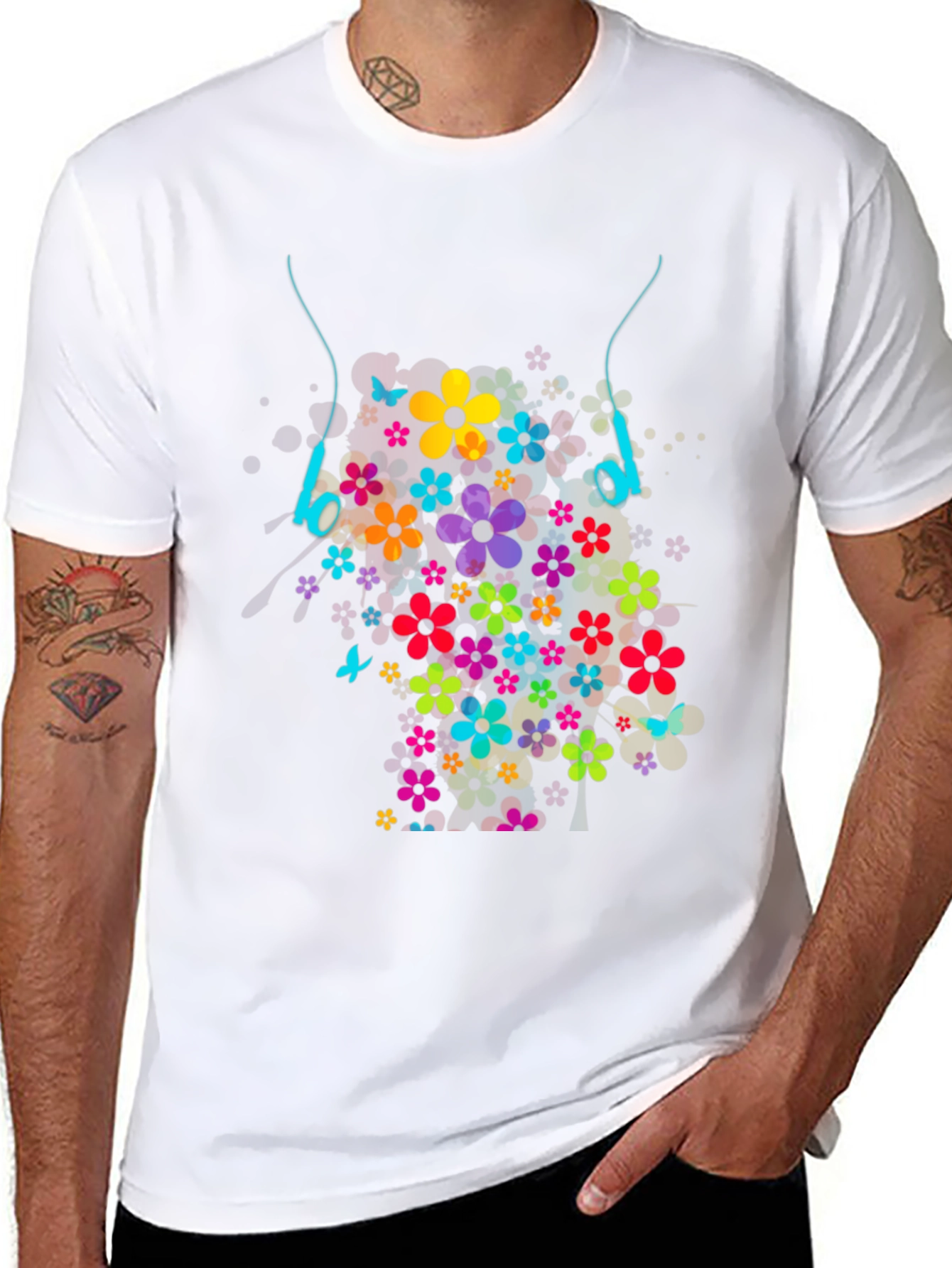 Floral Headphones Graphic T-Shirt