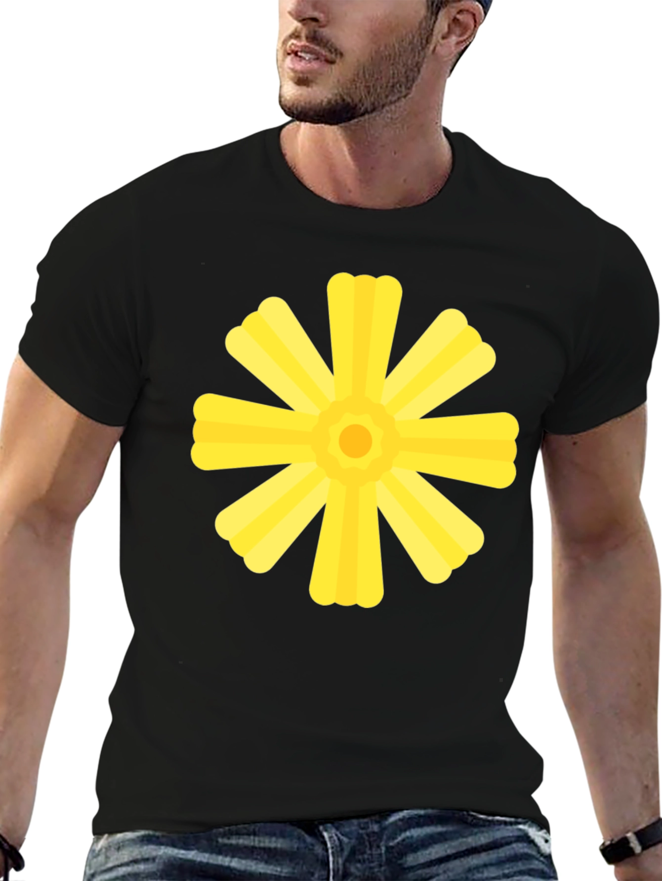 Black T-Shirt with Yellow Floral Graphic