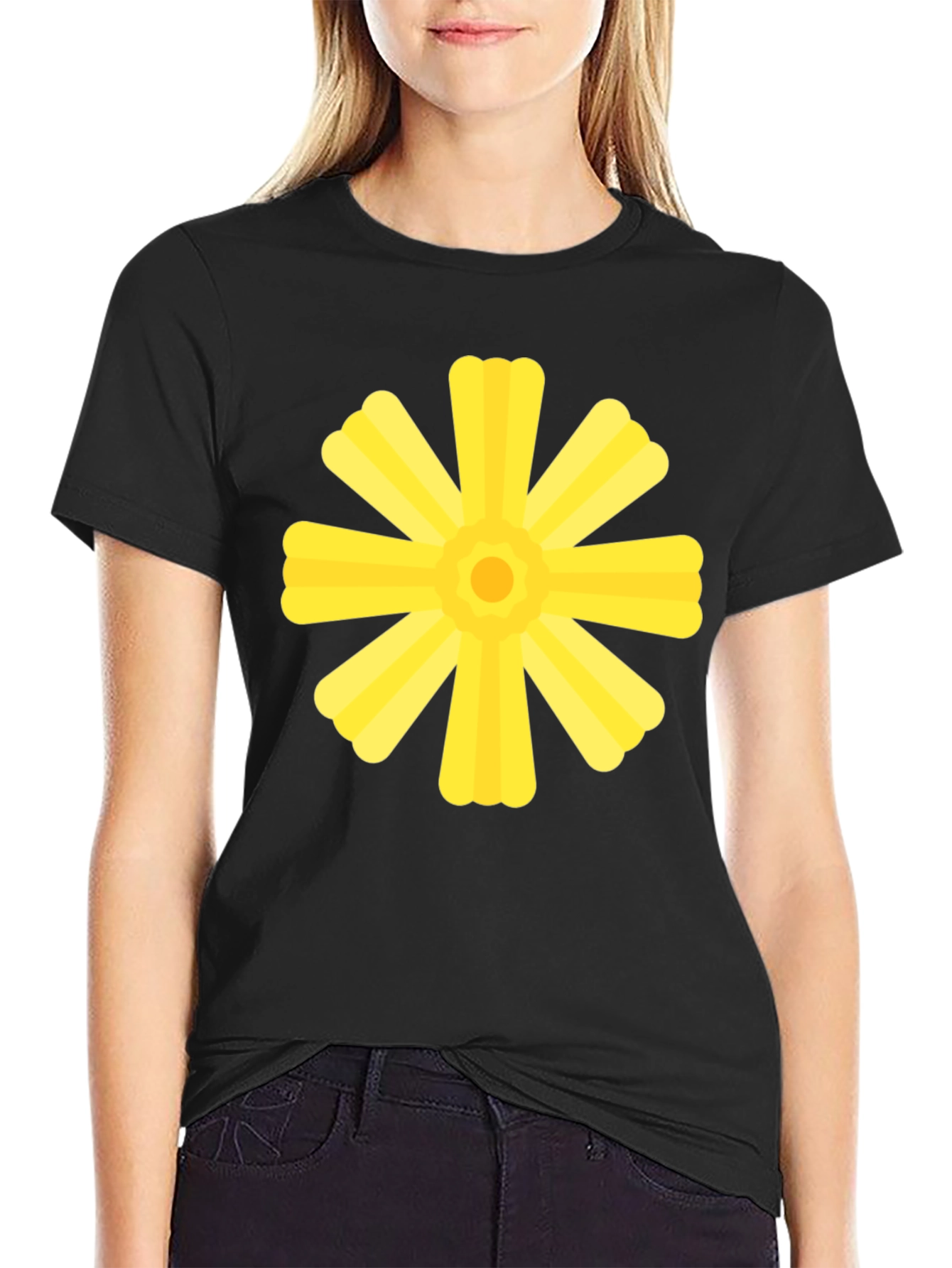 Black T-Shirt with Yellow Floral Graphic