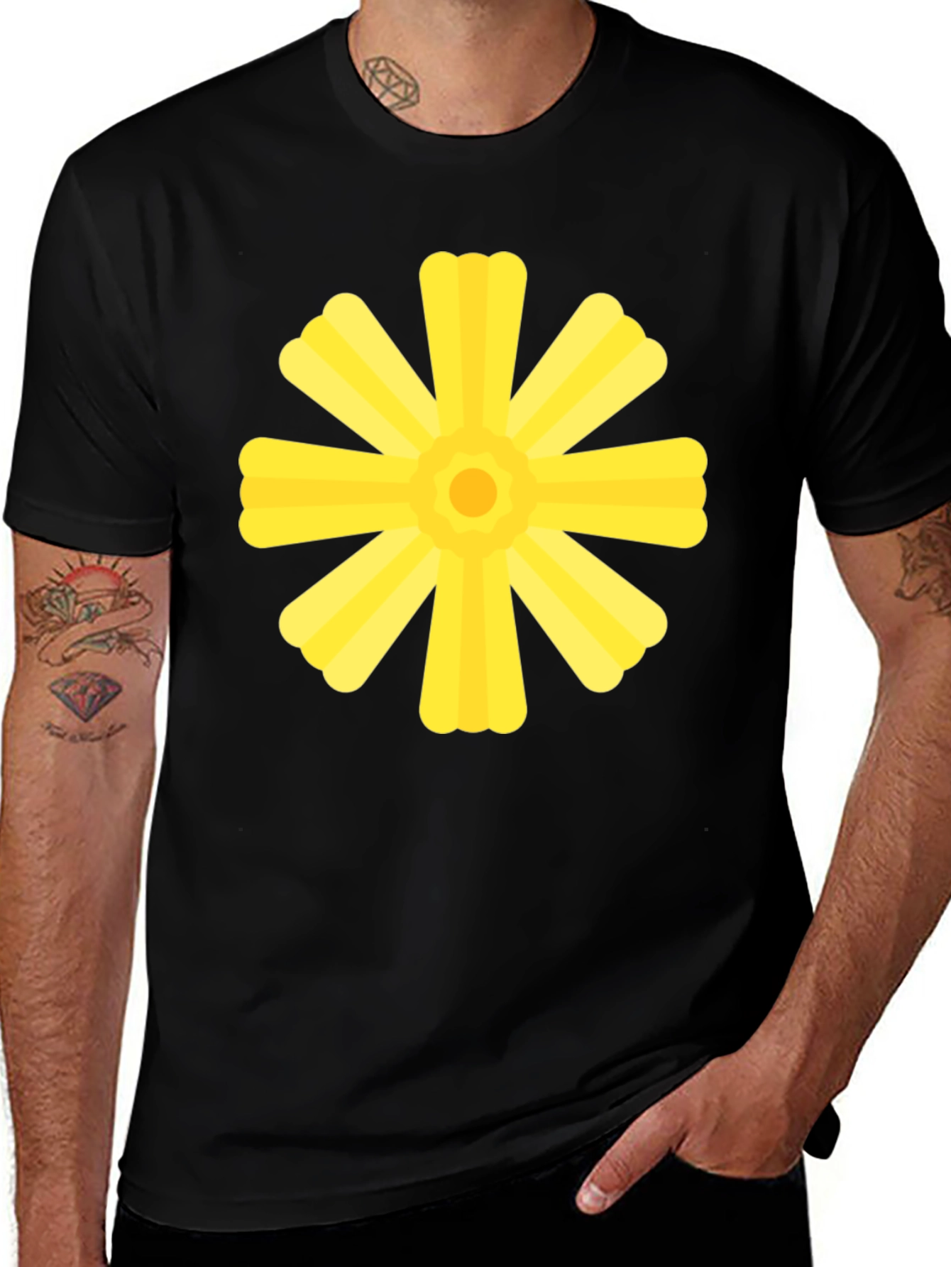 Black T-Shirt with Yellow Floral Graphic