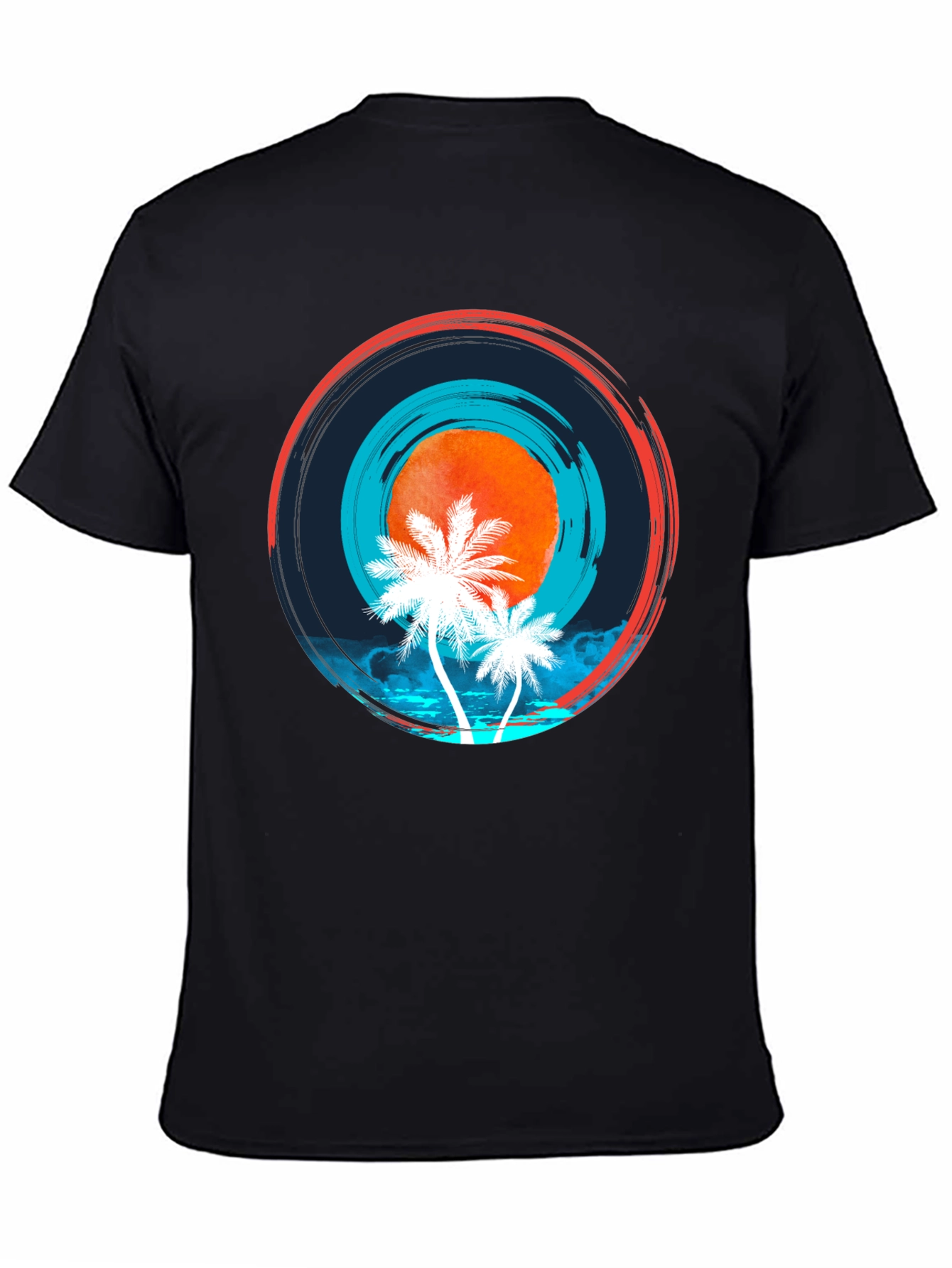 Sunset Palm Tree Graphic Black Tee