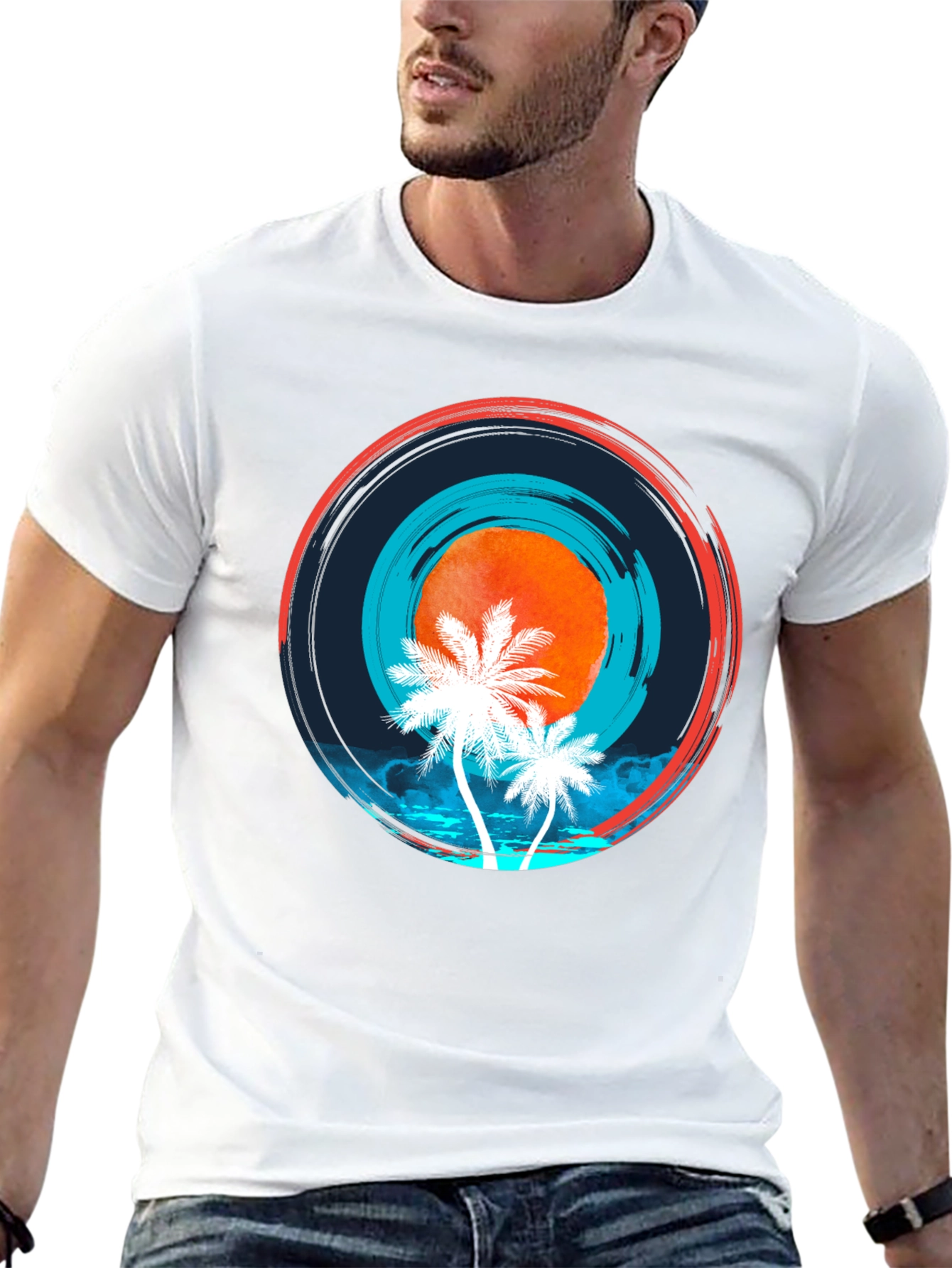 Sunset Palm Tree Graphic Black Tee
