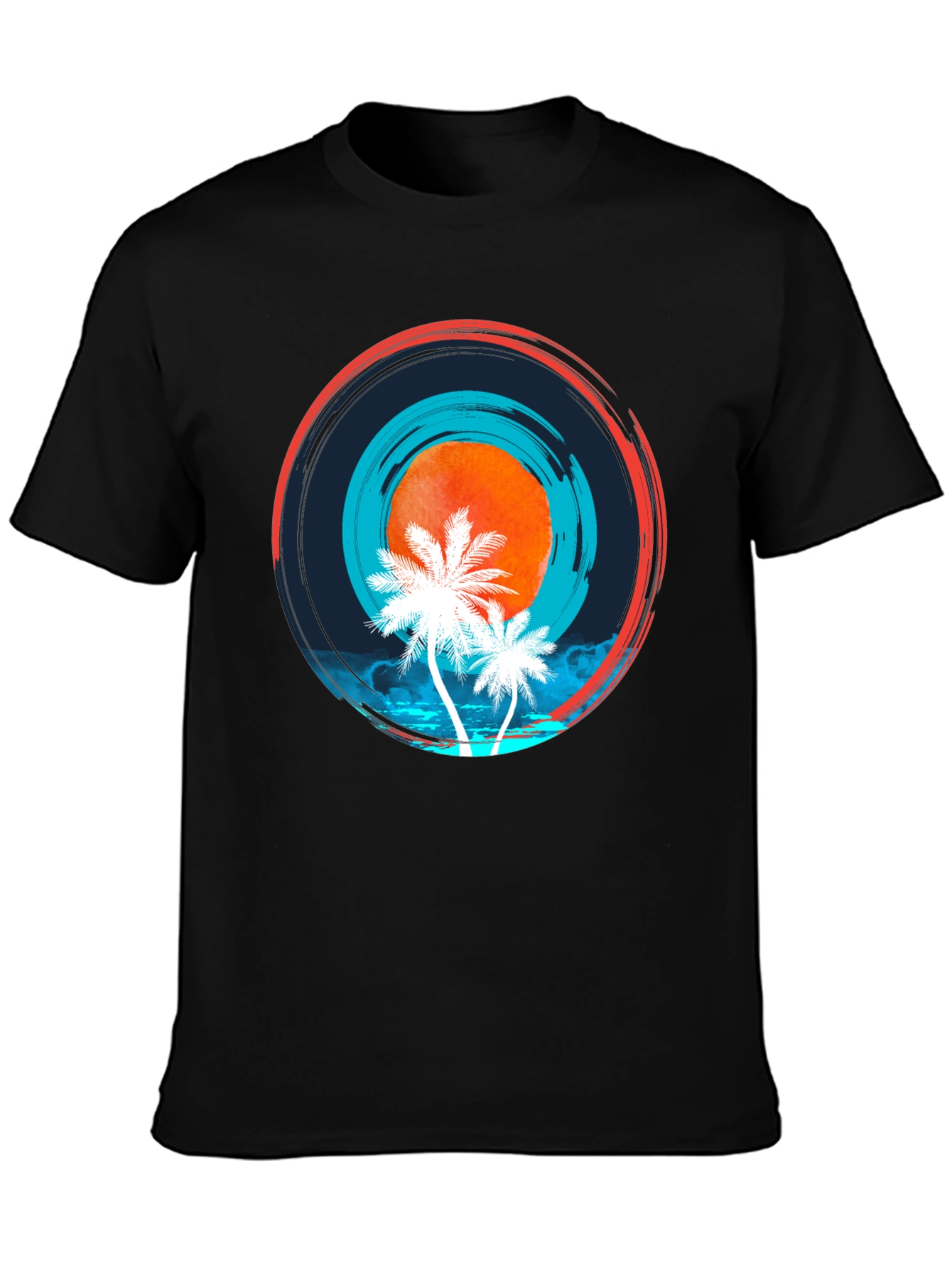 Sunset Palm Tree Graphic Black Tee