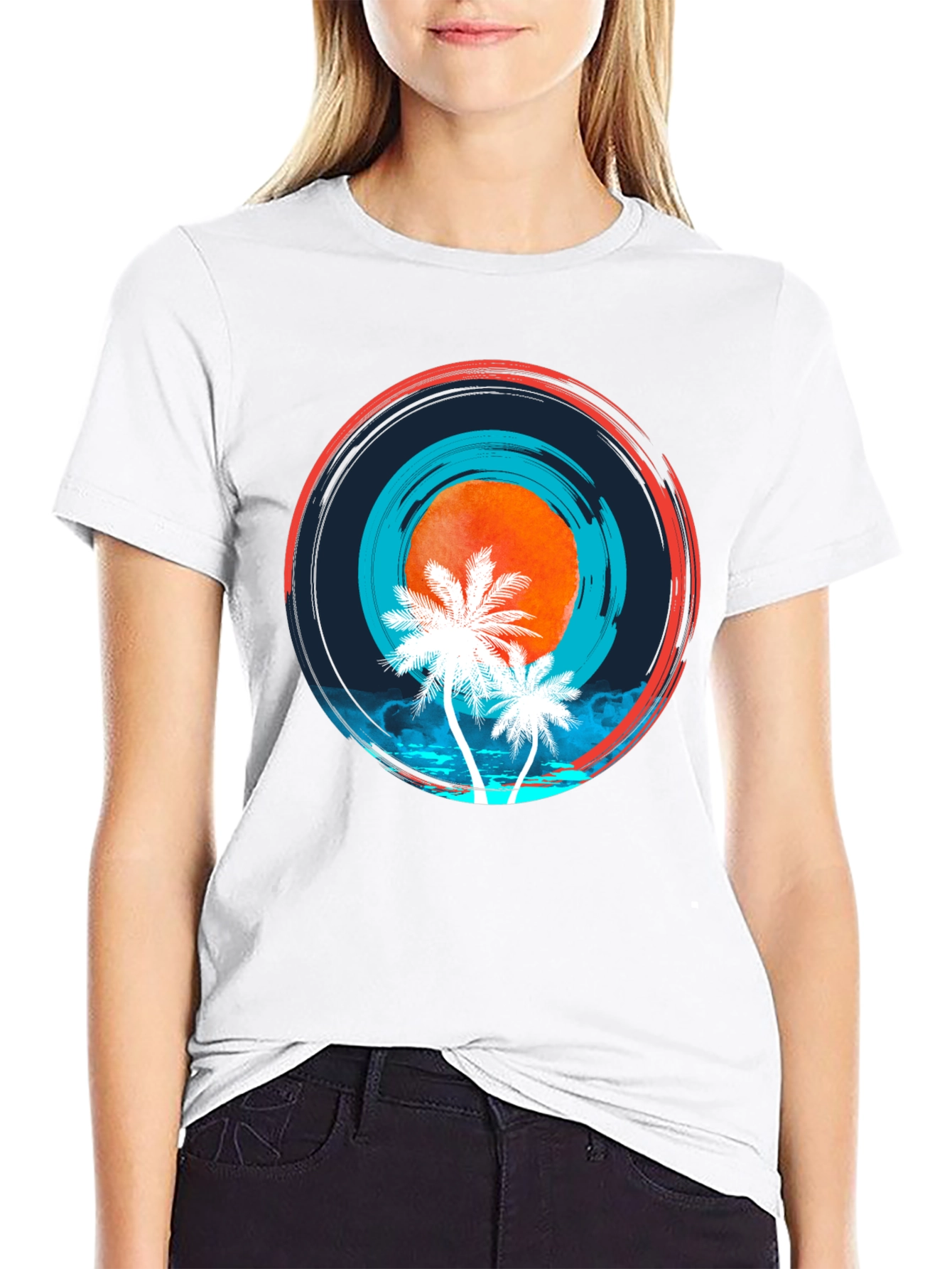 Sunset Palm Tree Graphic Black Tee