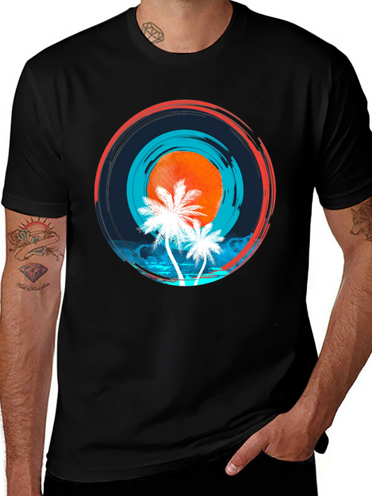 Sunset Palm Tree Graphic Black Tee