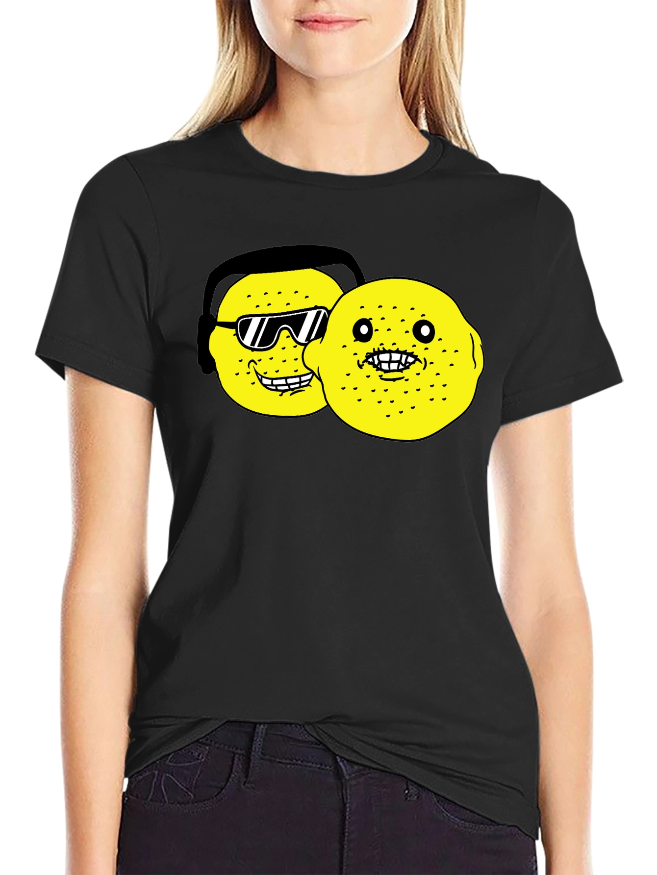Lemon Character Graphic Black T-Shirt