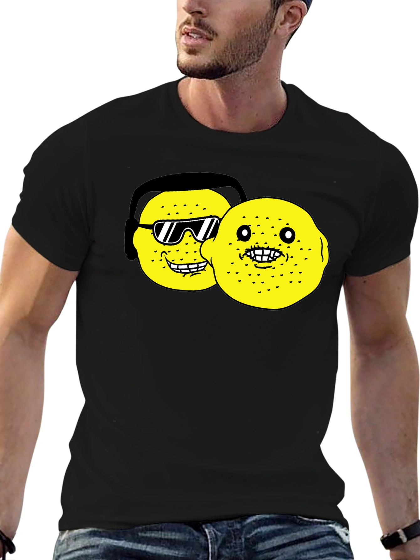 Lemon Character Graphic Black T-Shirt