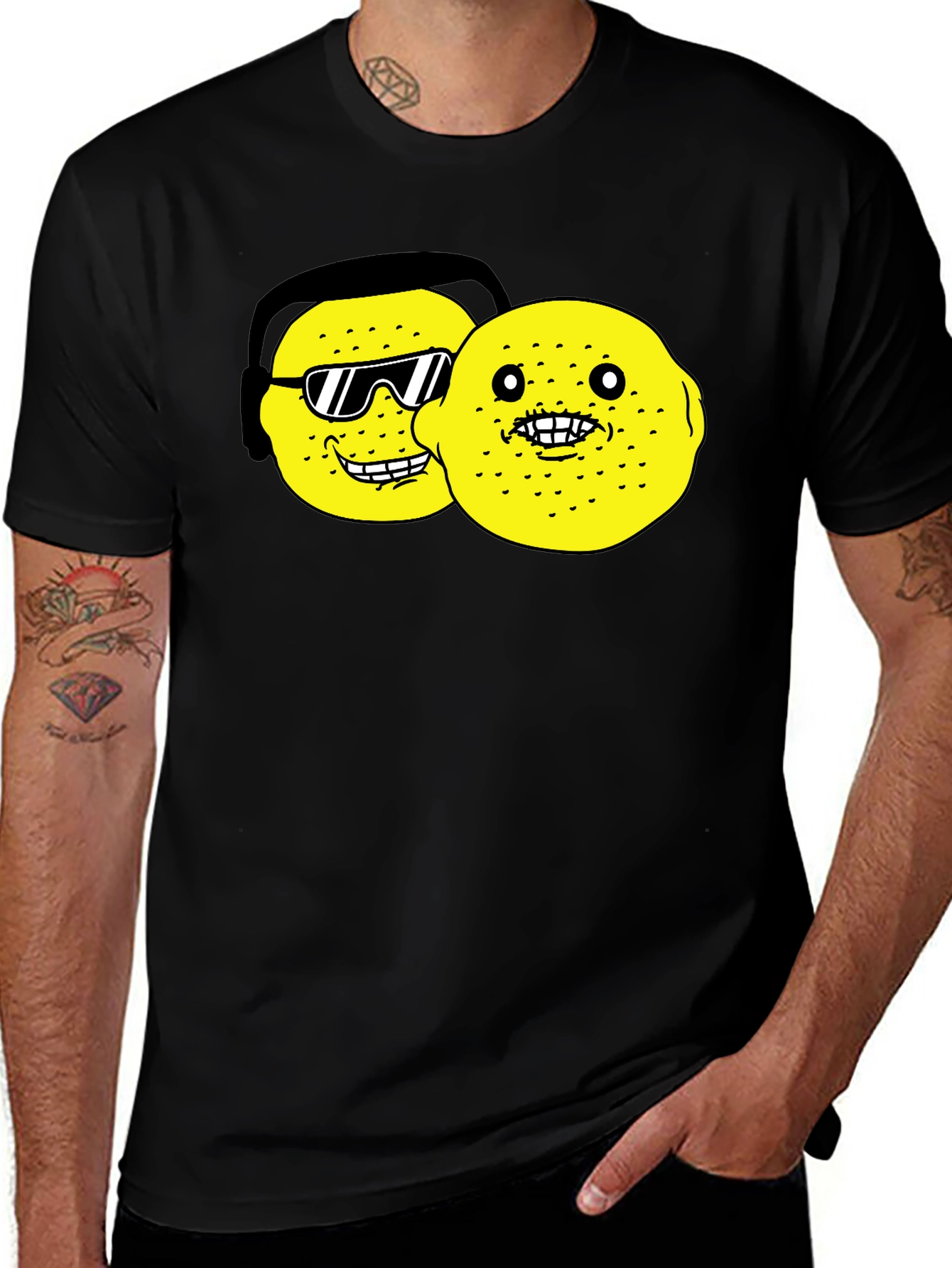 Lemon Character Graphic Black T-Shirt