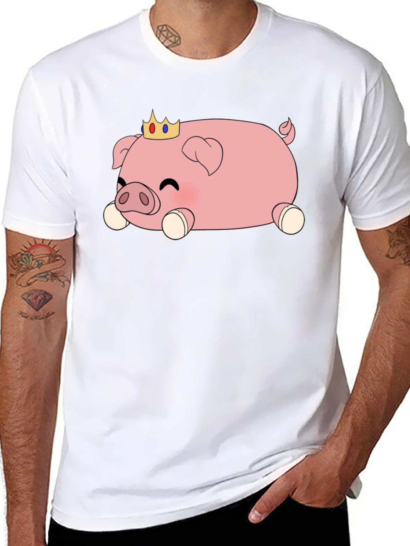 Cute Pig Crown T-Shirt - Black