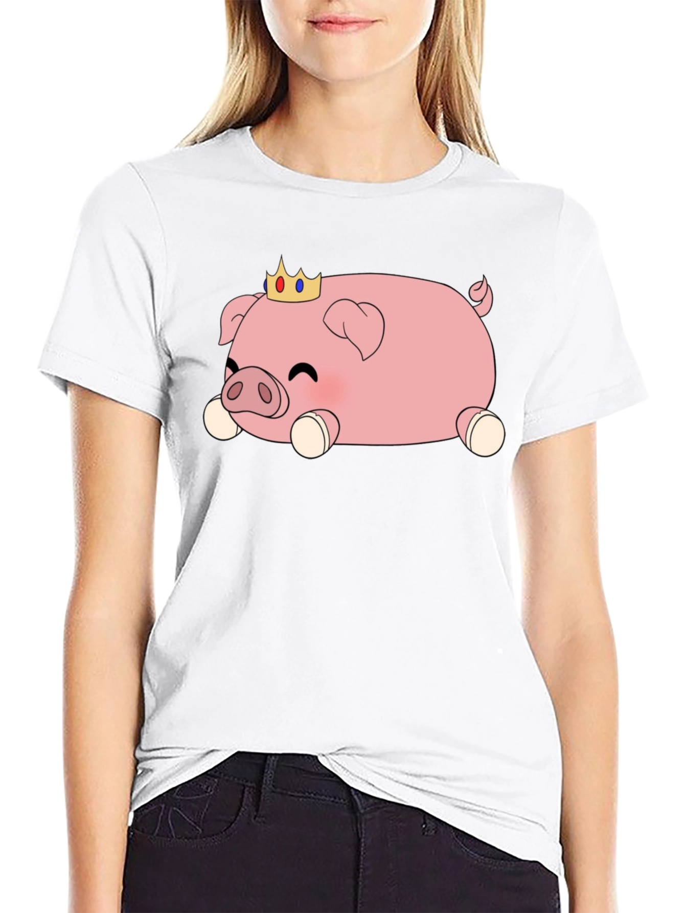 Cute Pig Crown T-Shirt - Black