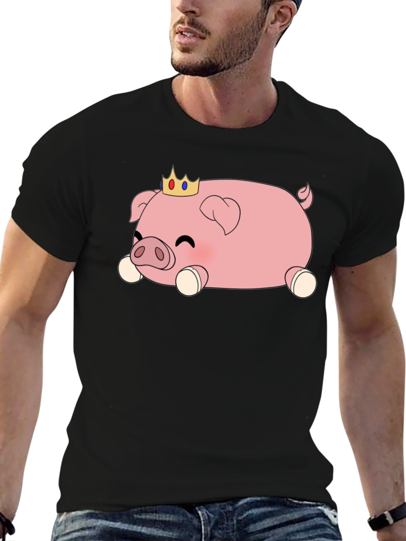 Cute Pig Crown T-Shirt - Black