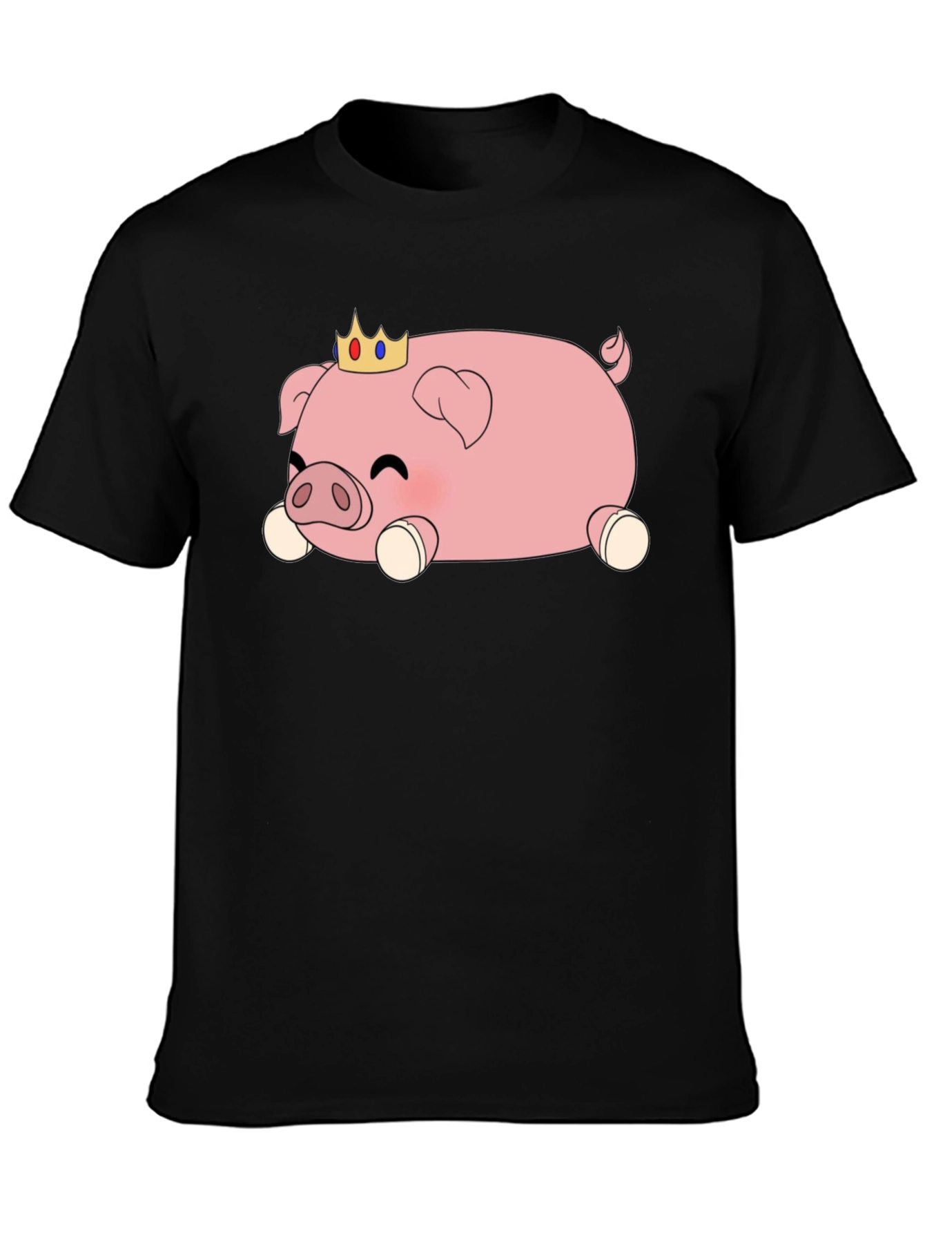 Cute Pig Crown T-Shirt - Black