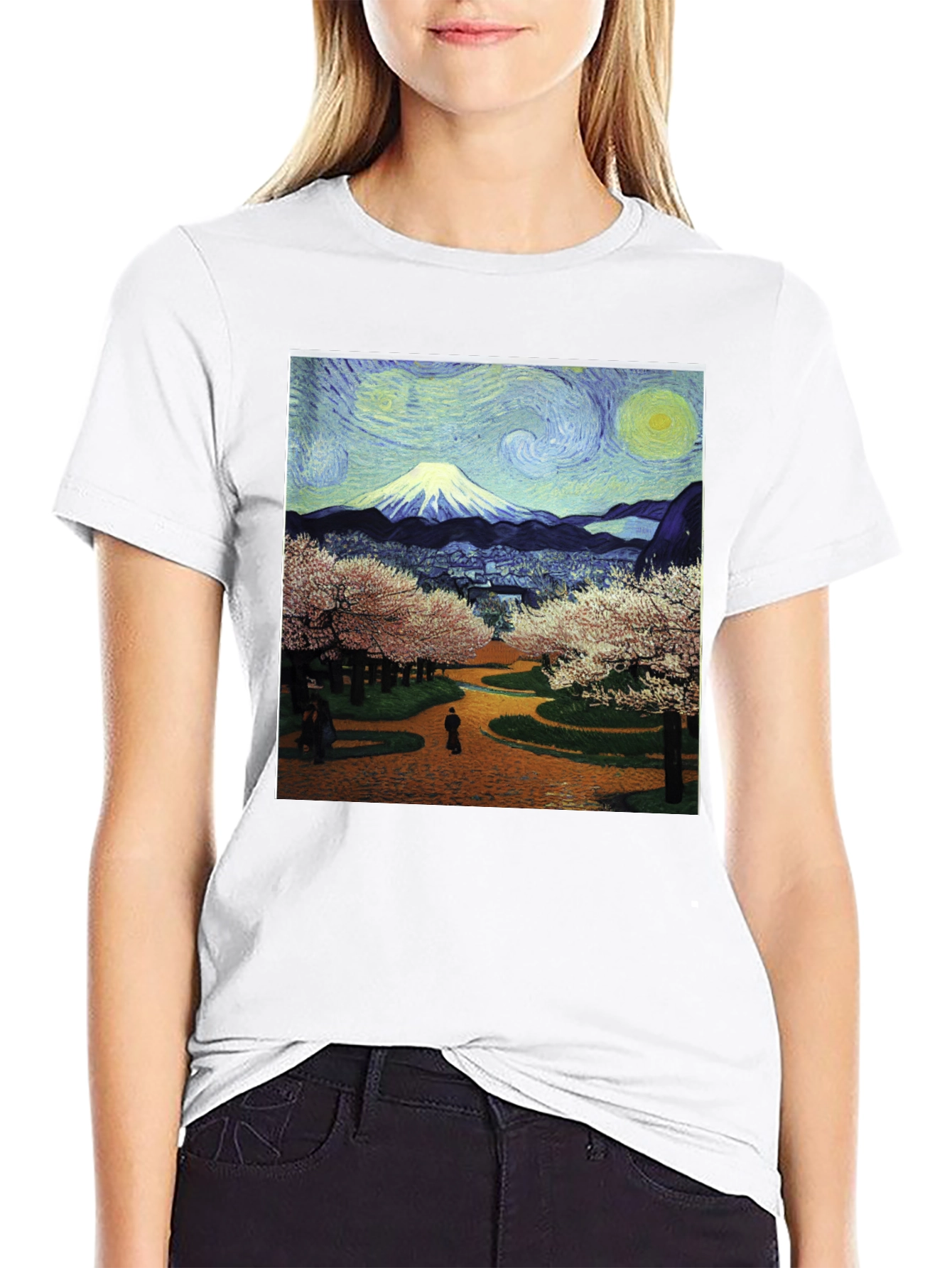 Starry Night Fuji T-Shirt - Artistic Japanese Landscape Tee