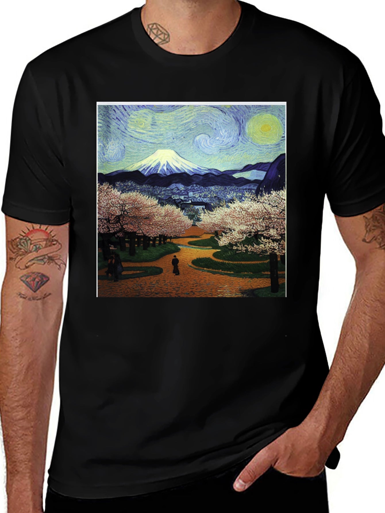 Starry Night Fuji T-Shirt - Artistic Japanese Landscape Tee