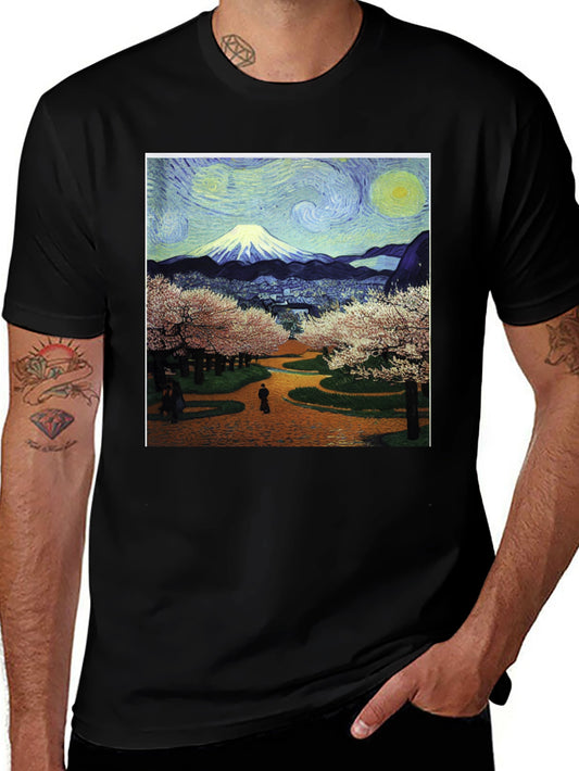 Starry Night Fuji T-Shirt - Artistic Japanese Landscape Tee