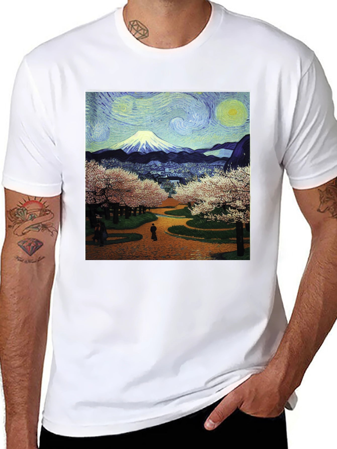 Starry Night Fuji T-Shirt - Artistic Japanese Landscape Tee