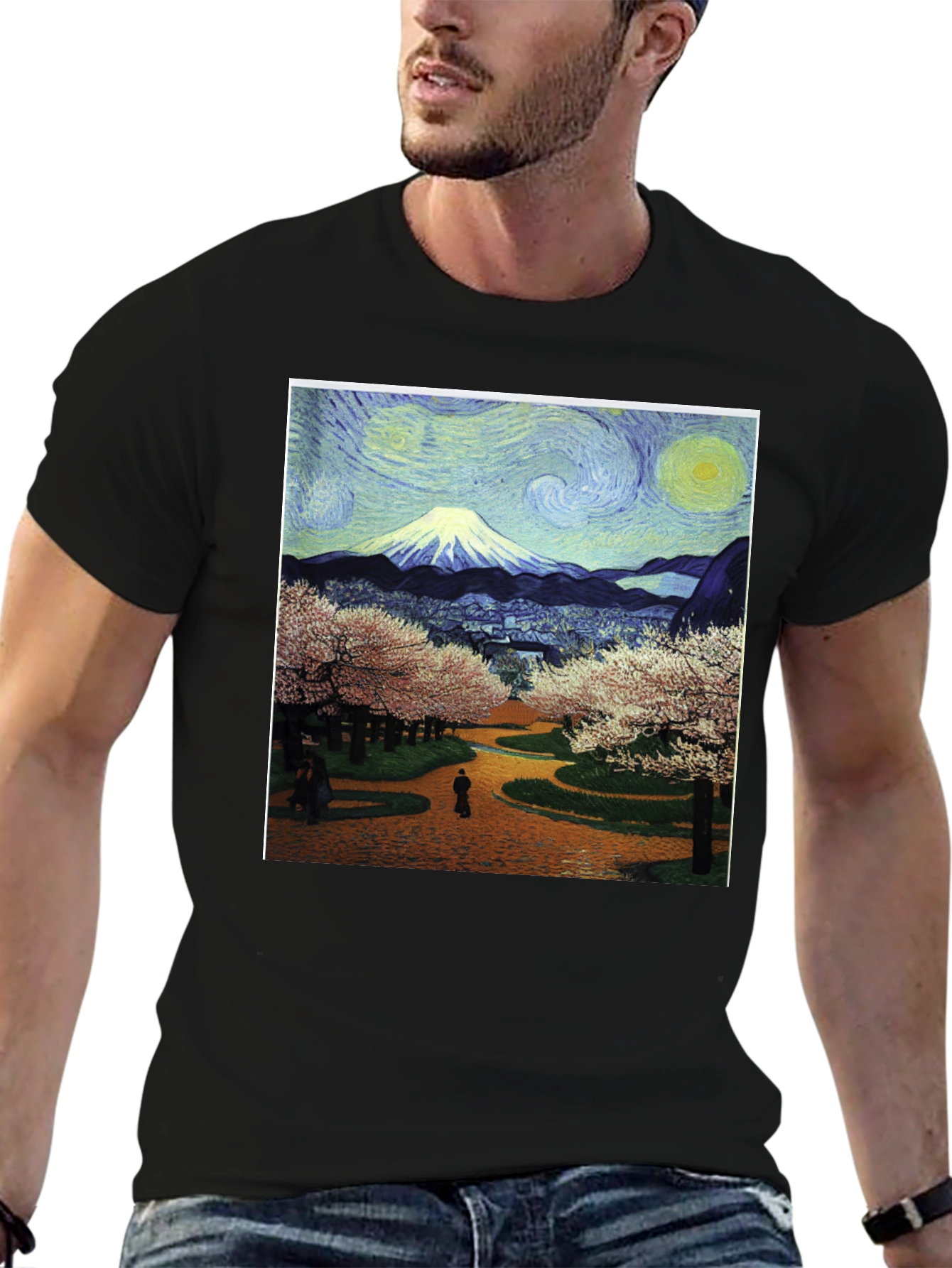 Starry Night Fuji T-Shirt - Artistic Japanese Landscape Tee