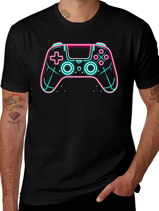 Neon Gaming Controller Graphic Tee - Black