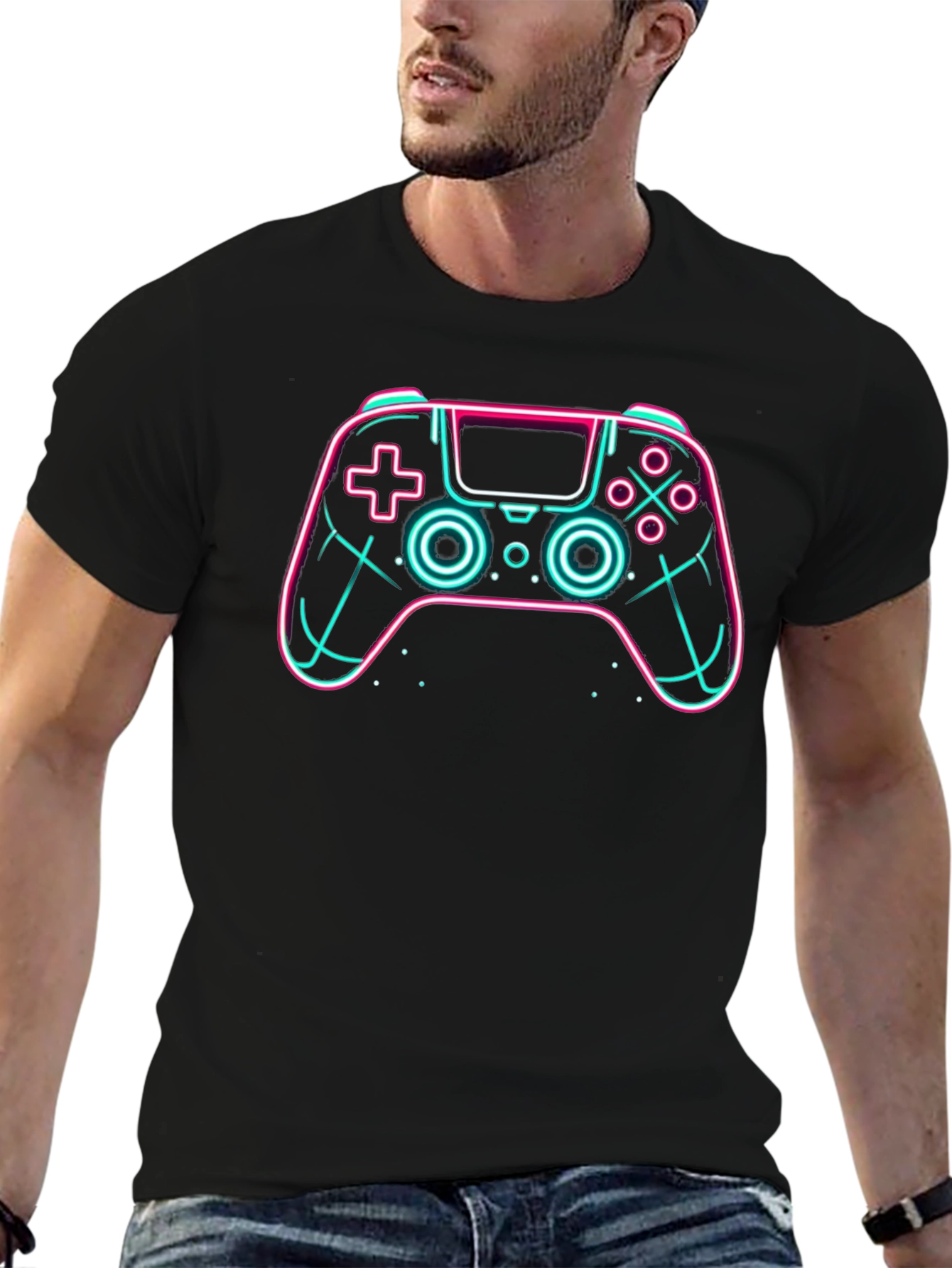 Neon Gaming Controller Graphic Tee - Black