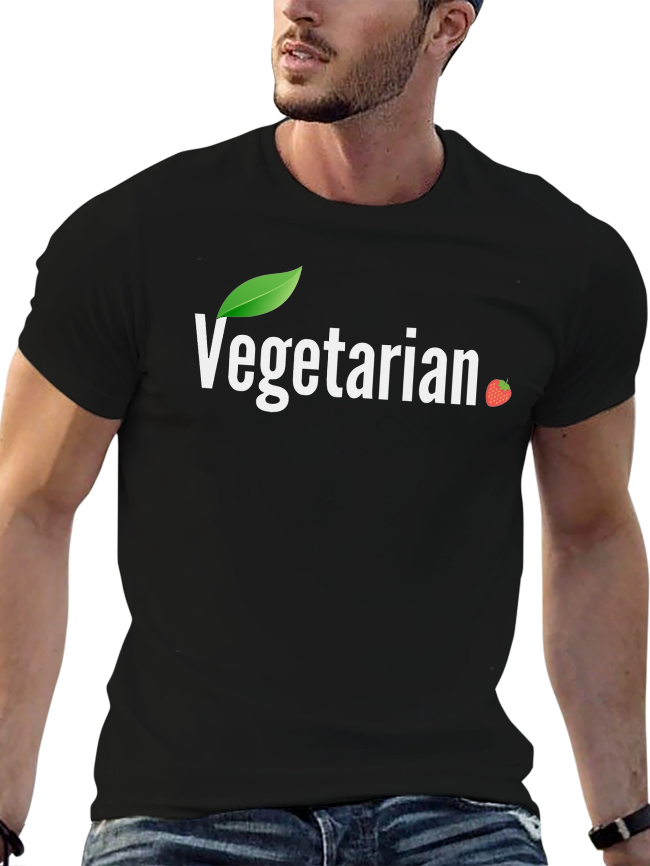 Vegetarian T-Shirt - Leaf & Strawberry Design