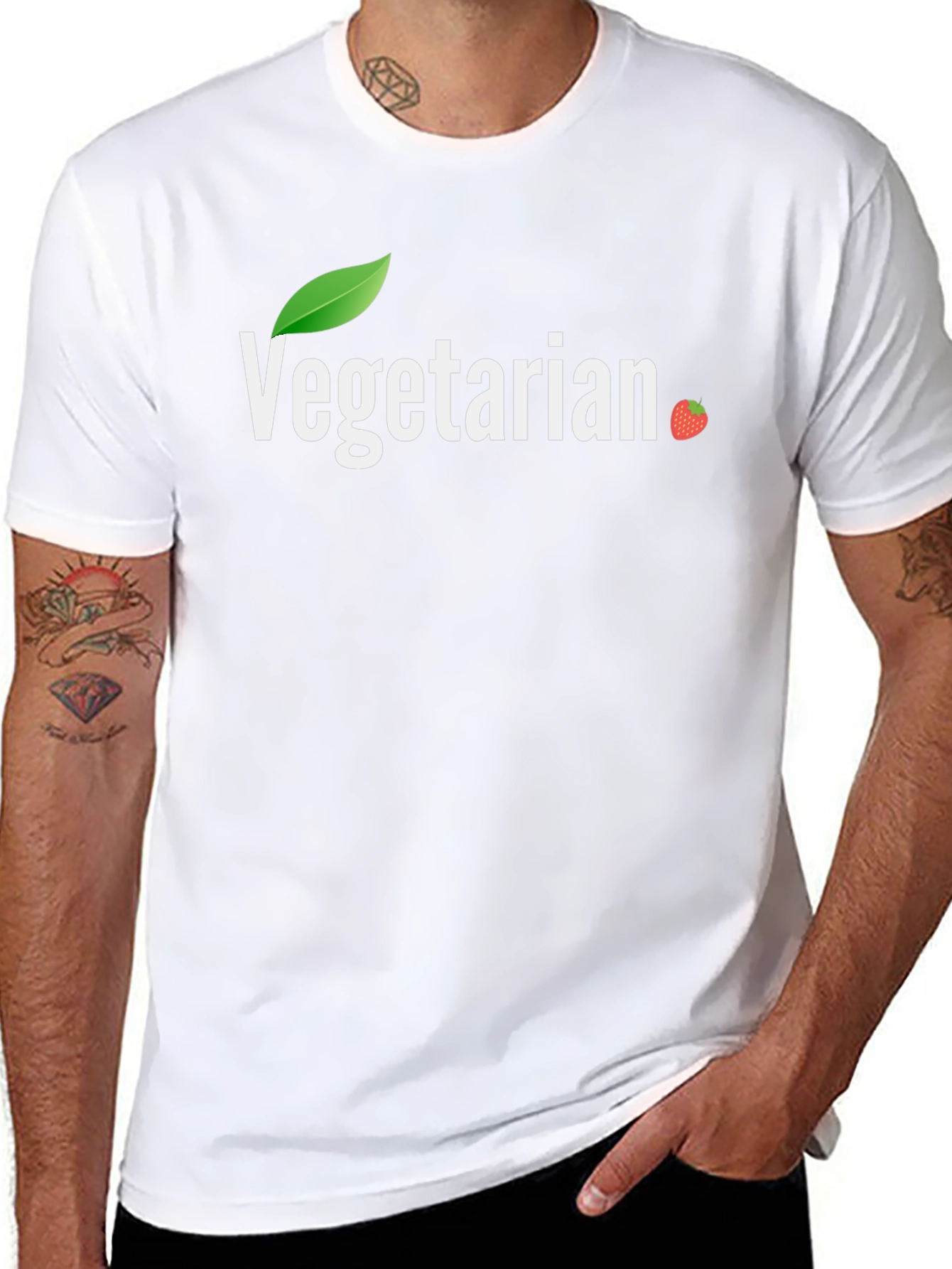 Vegetarian T-Shirt - Leaf & Strawberry Design