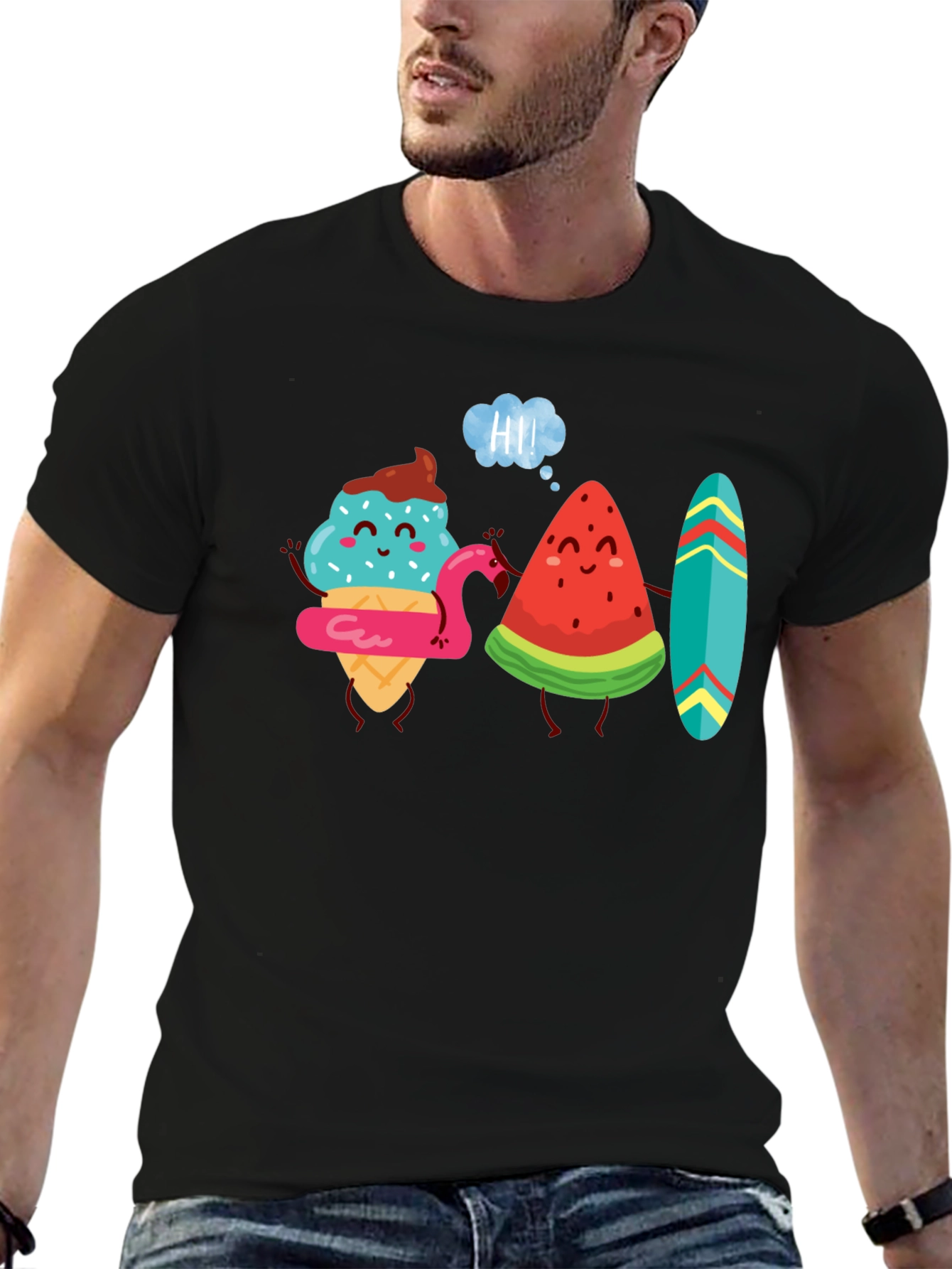 Cartoon Graphic Tee - Ice Cream & Watermelon Friends