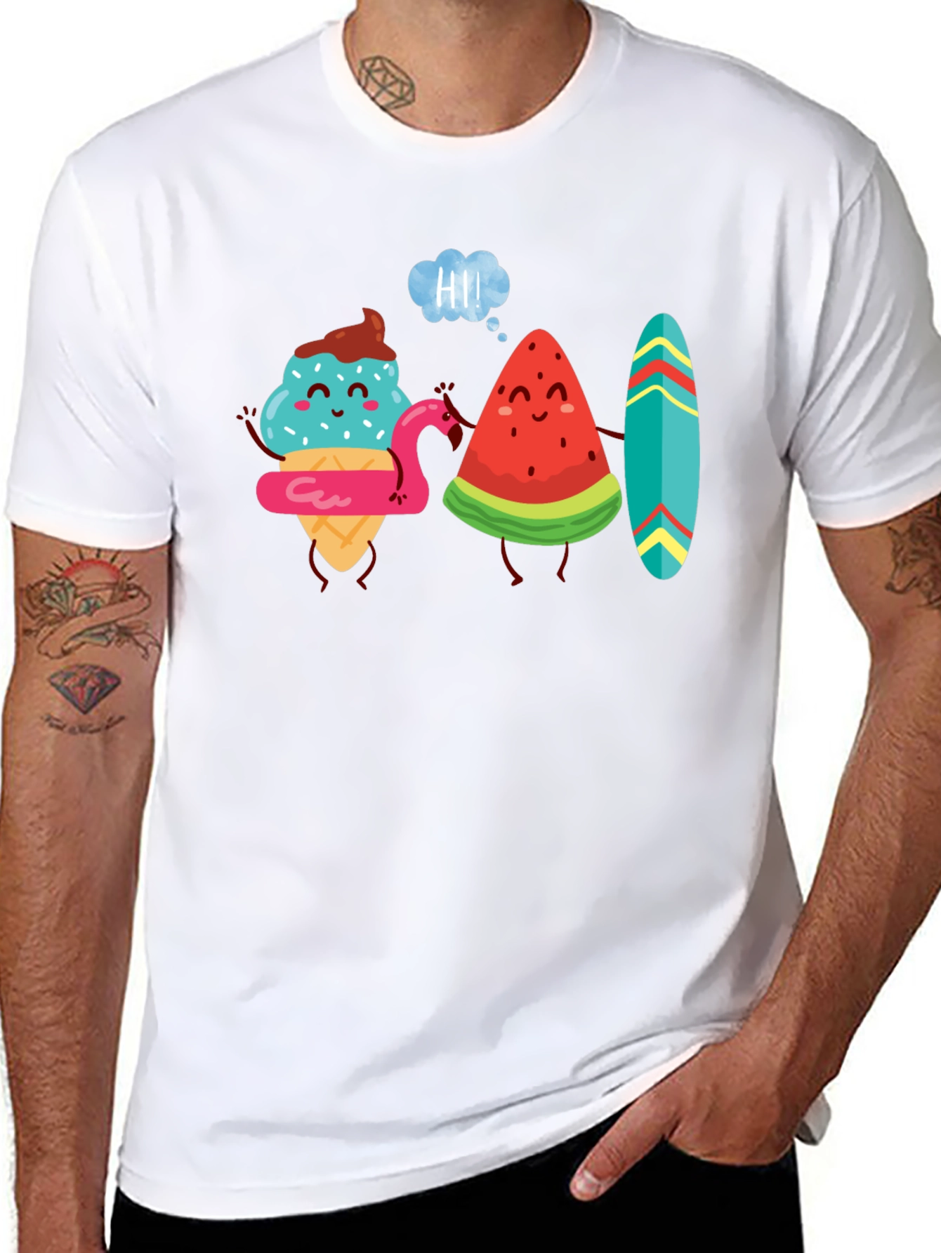 Cartoon Graphic Tee - Ice Cream & Watermelon Friends