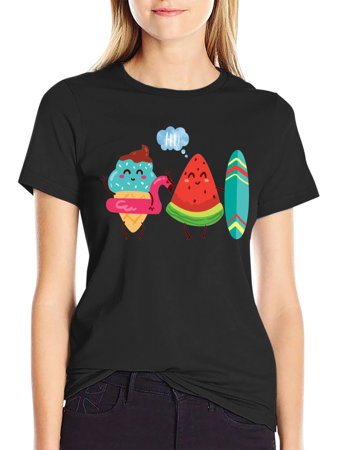 Cartoon Graphic Tee - Ice Cream & Watermelon Friends