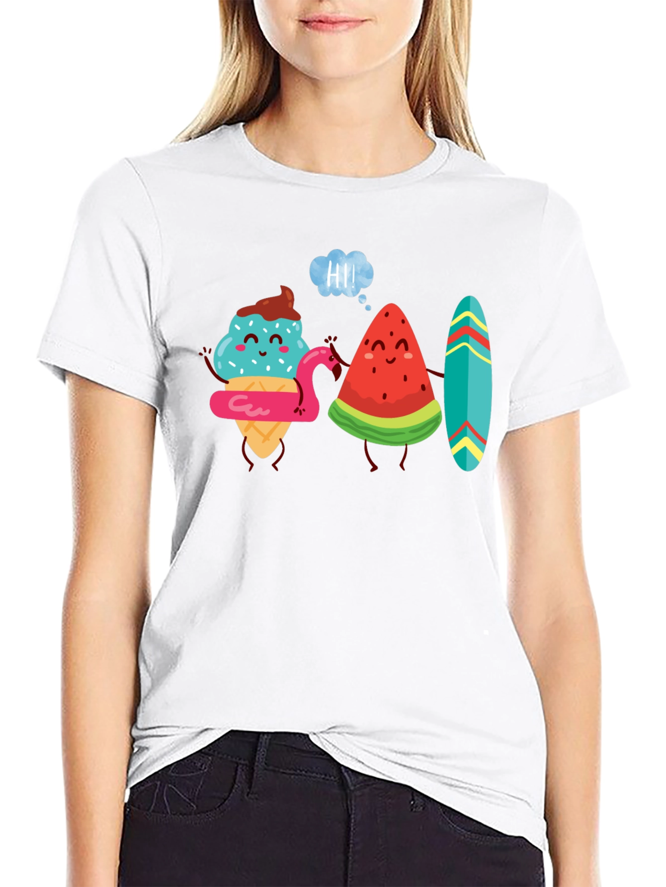 Cartoon Graphic Tee - Ice Cream & Watermelon Friends