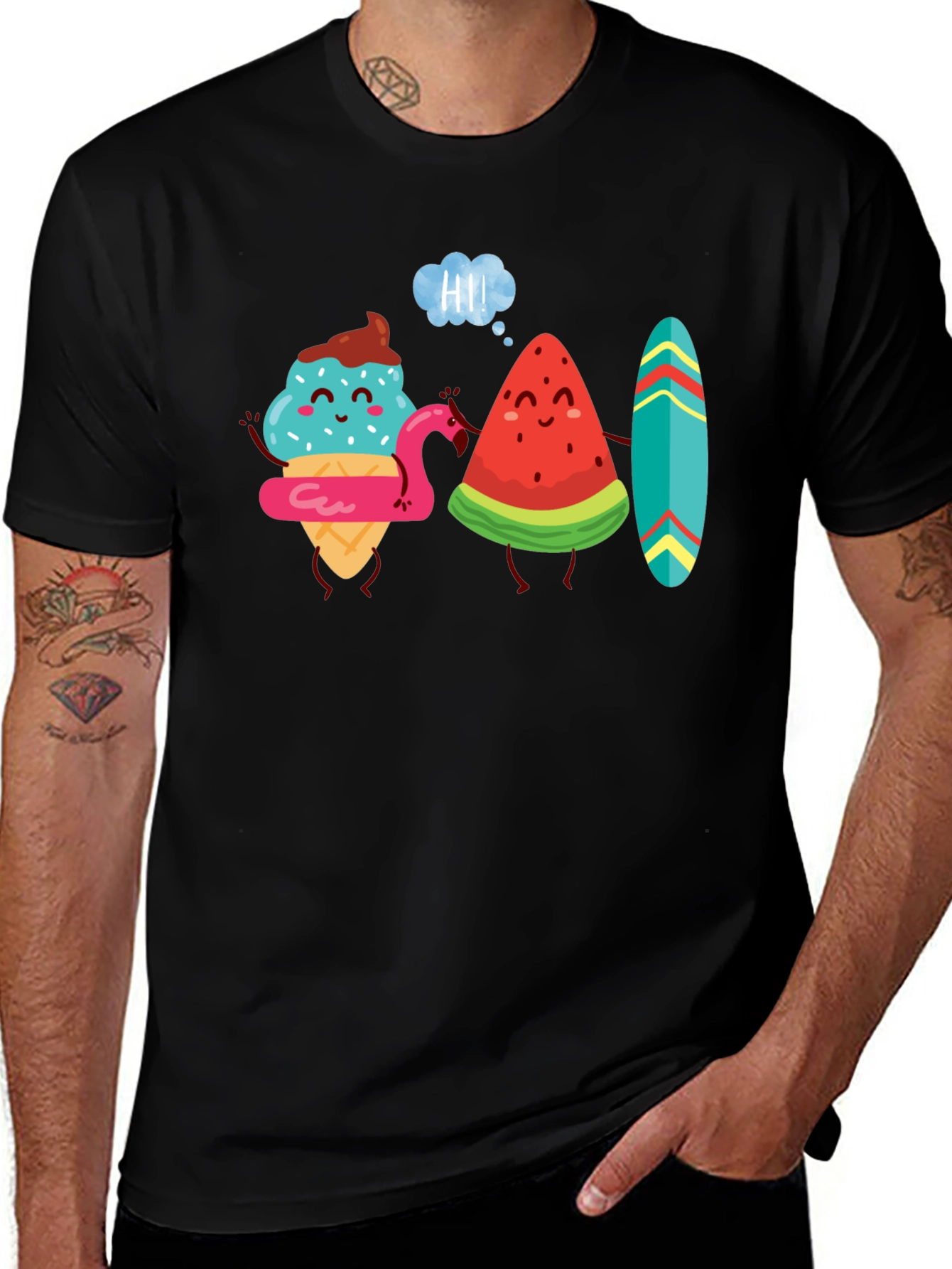 Cartoon Graphic Tee - Ice Cream & Watermelon Friends