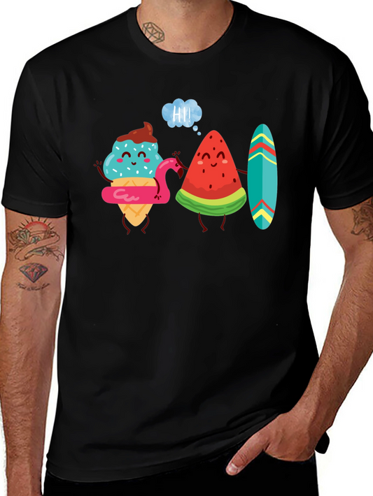 Cartoon Graphic Tee - Ice Cream & Watermelon Friends