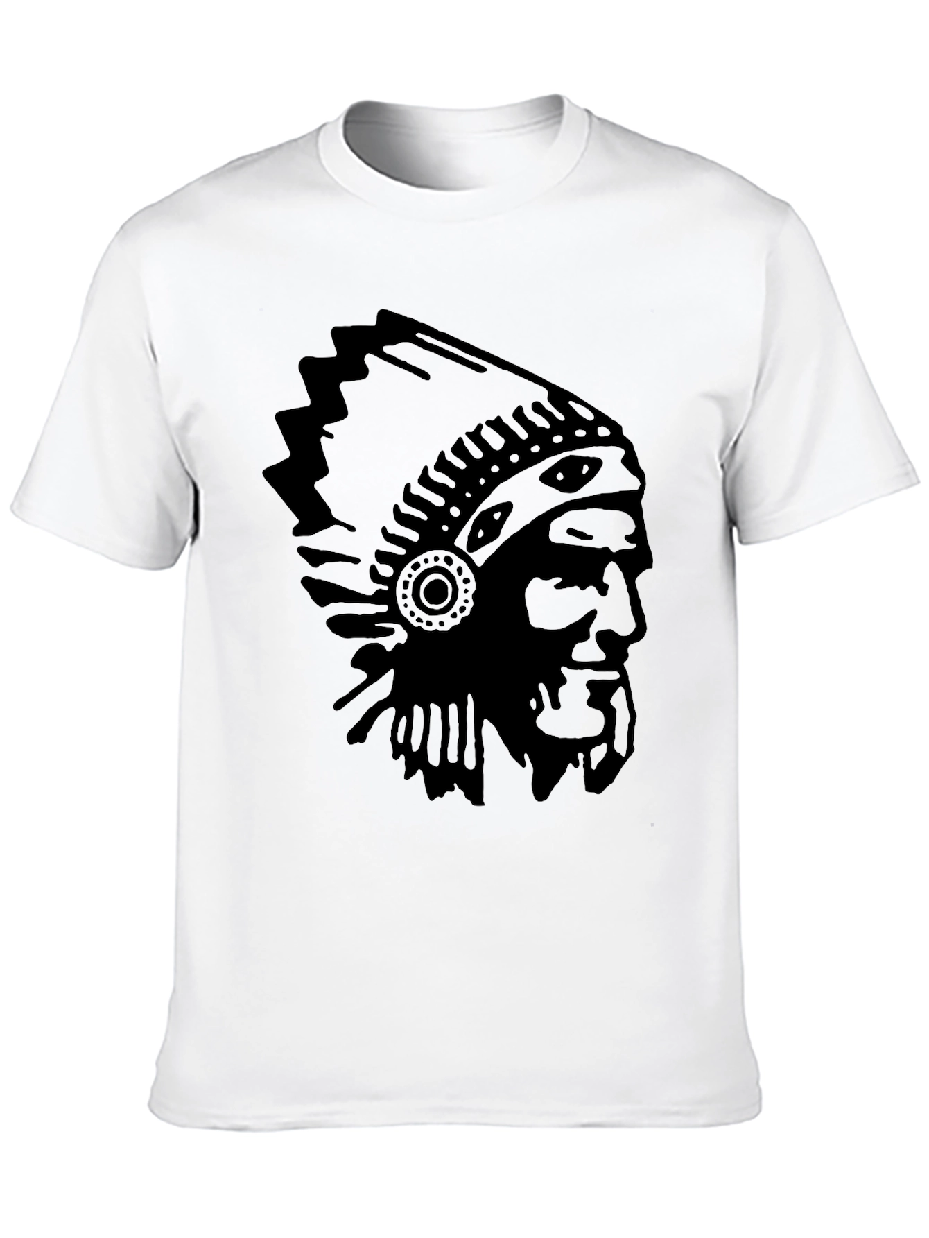 Mens Black T-Shirt with Native American Headdress Print