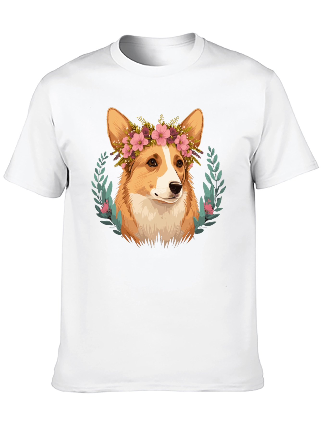 Corgi Flower Crown Black T-Shirt