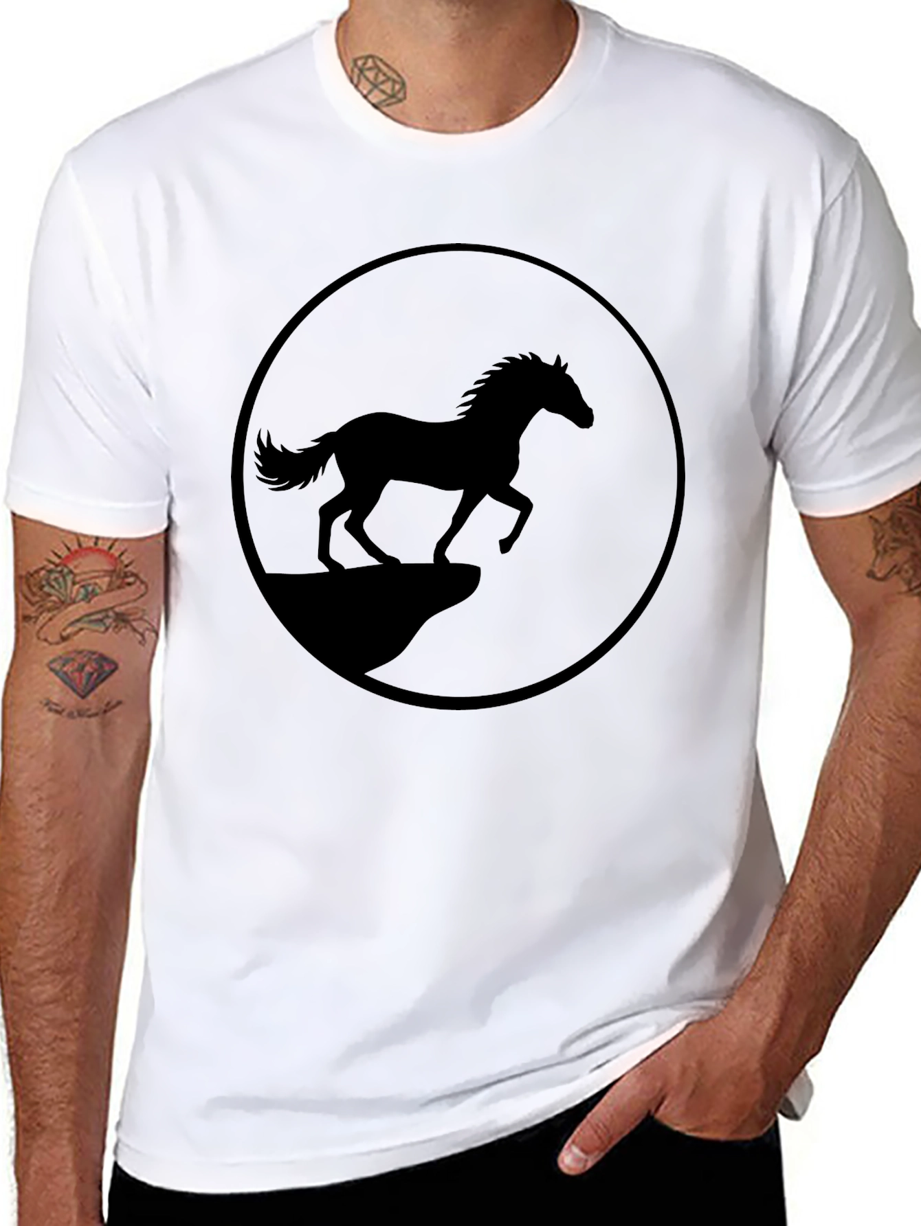 Black Horse Graphic Tee - Mens Casual Style