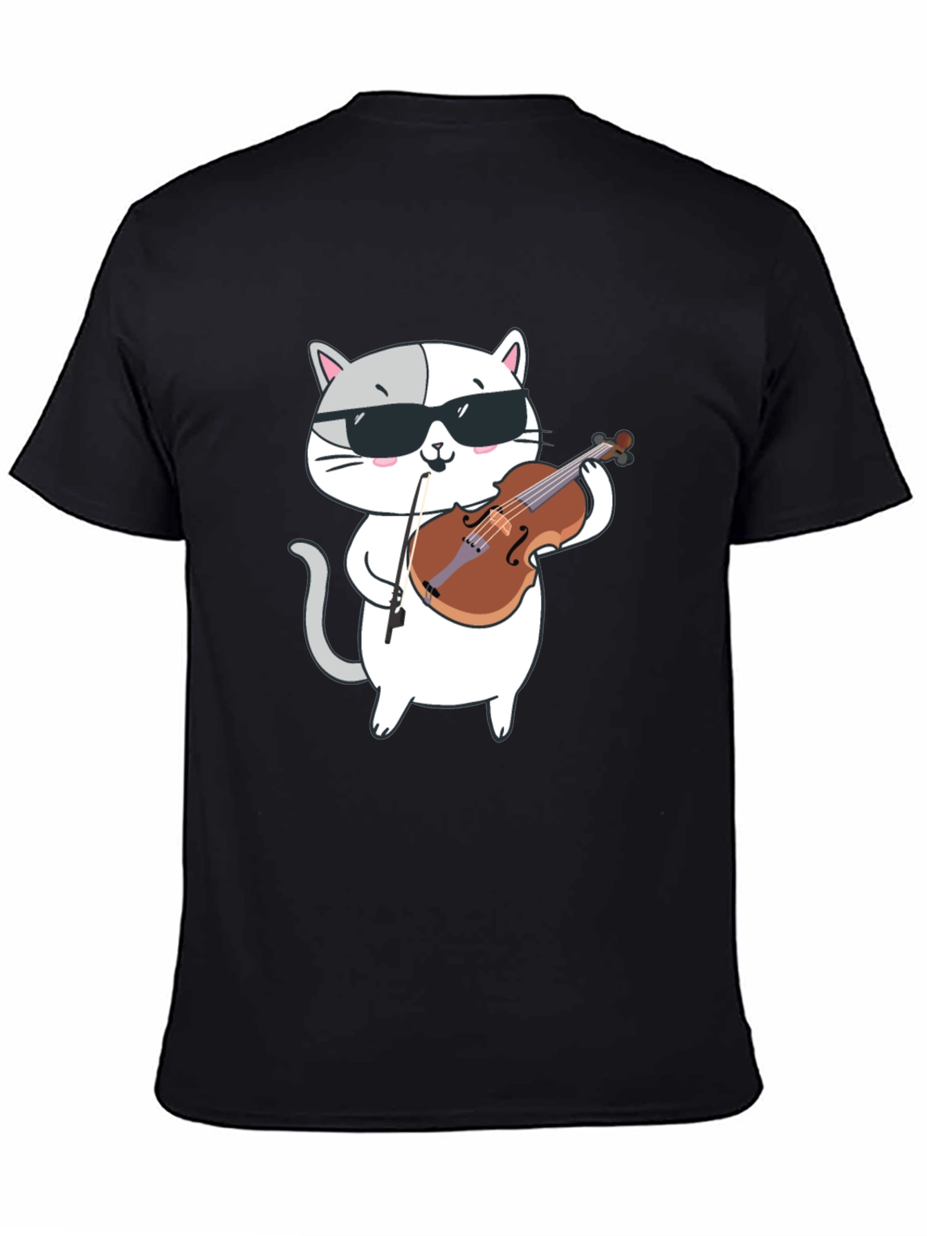 Cool Cat Violinist Graphic Tee - Black