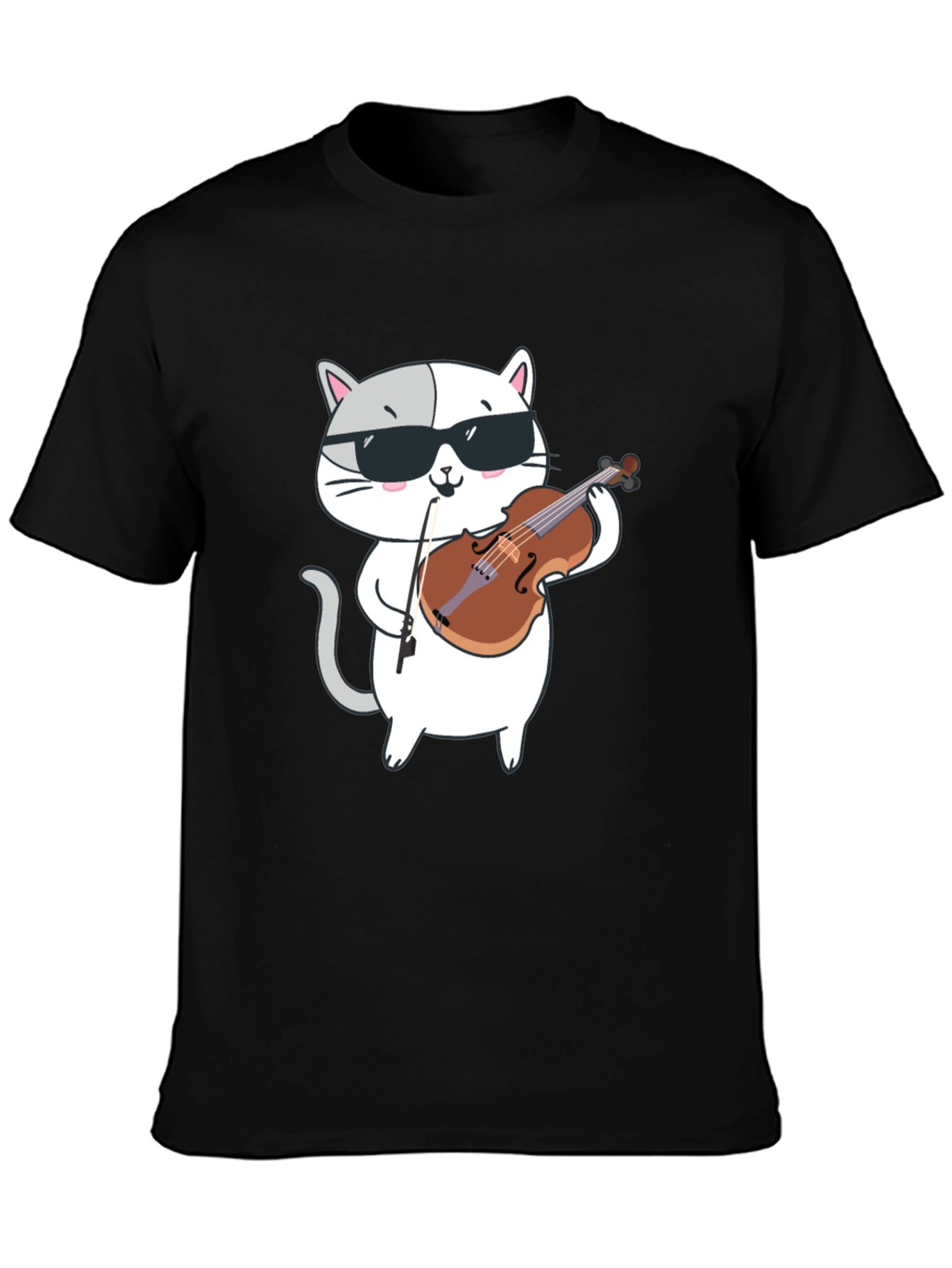 Cool Cat Violinist Graphic Tee - Black