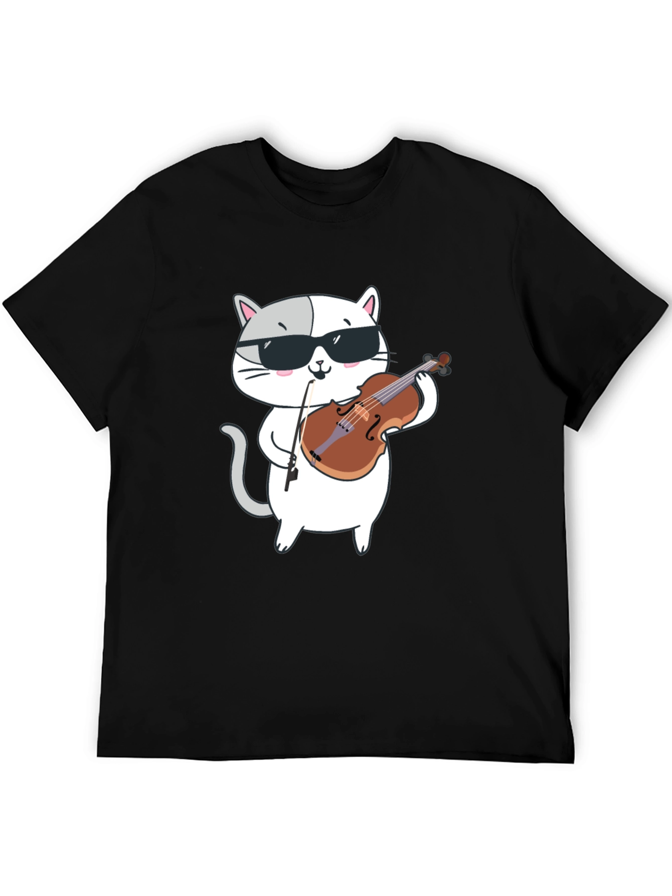 Cool Cat Violinist Graphic Tee - Black