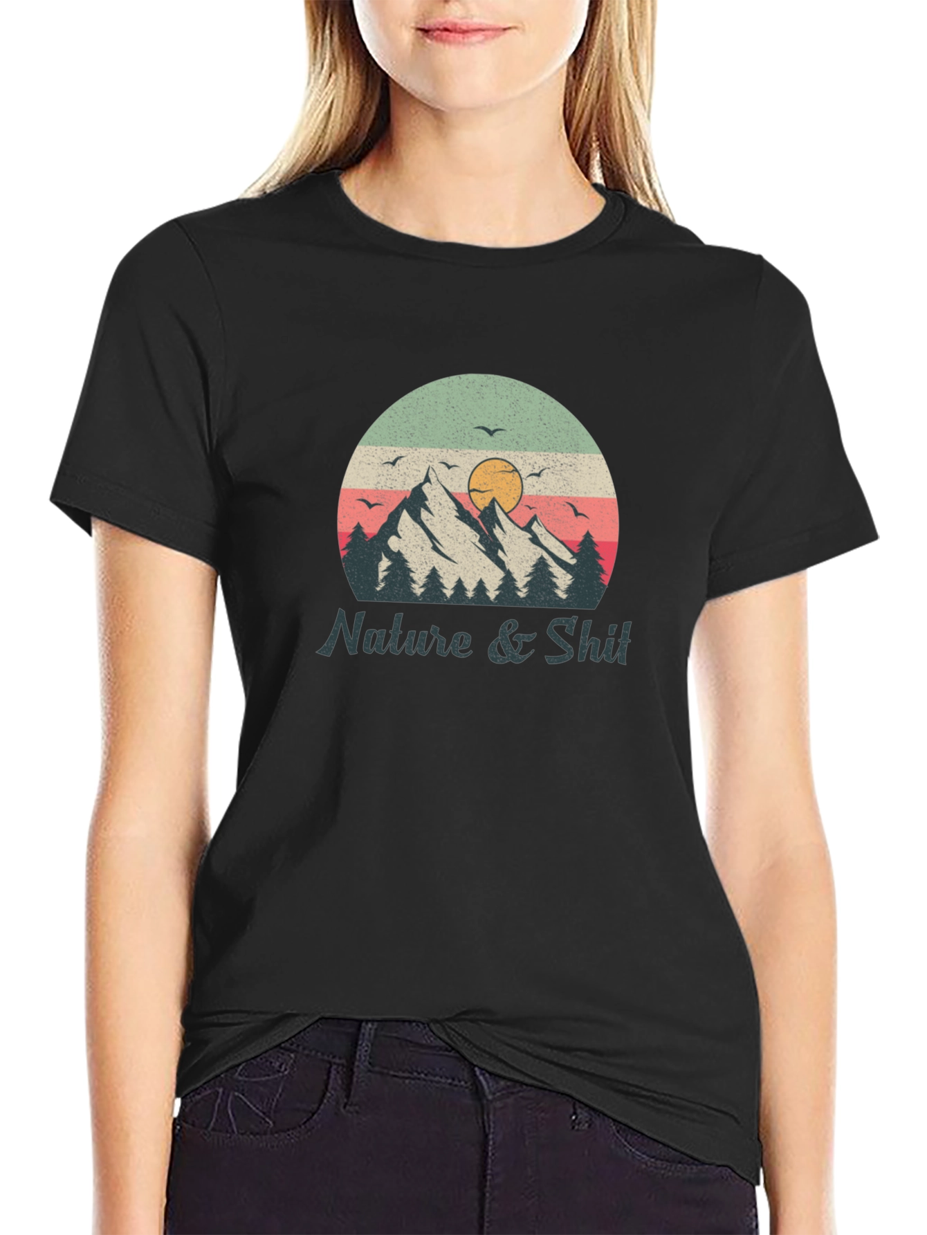Nature & Shit Graphic T-Shirt - Mountain Sunset Design
