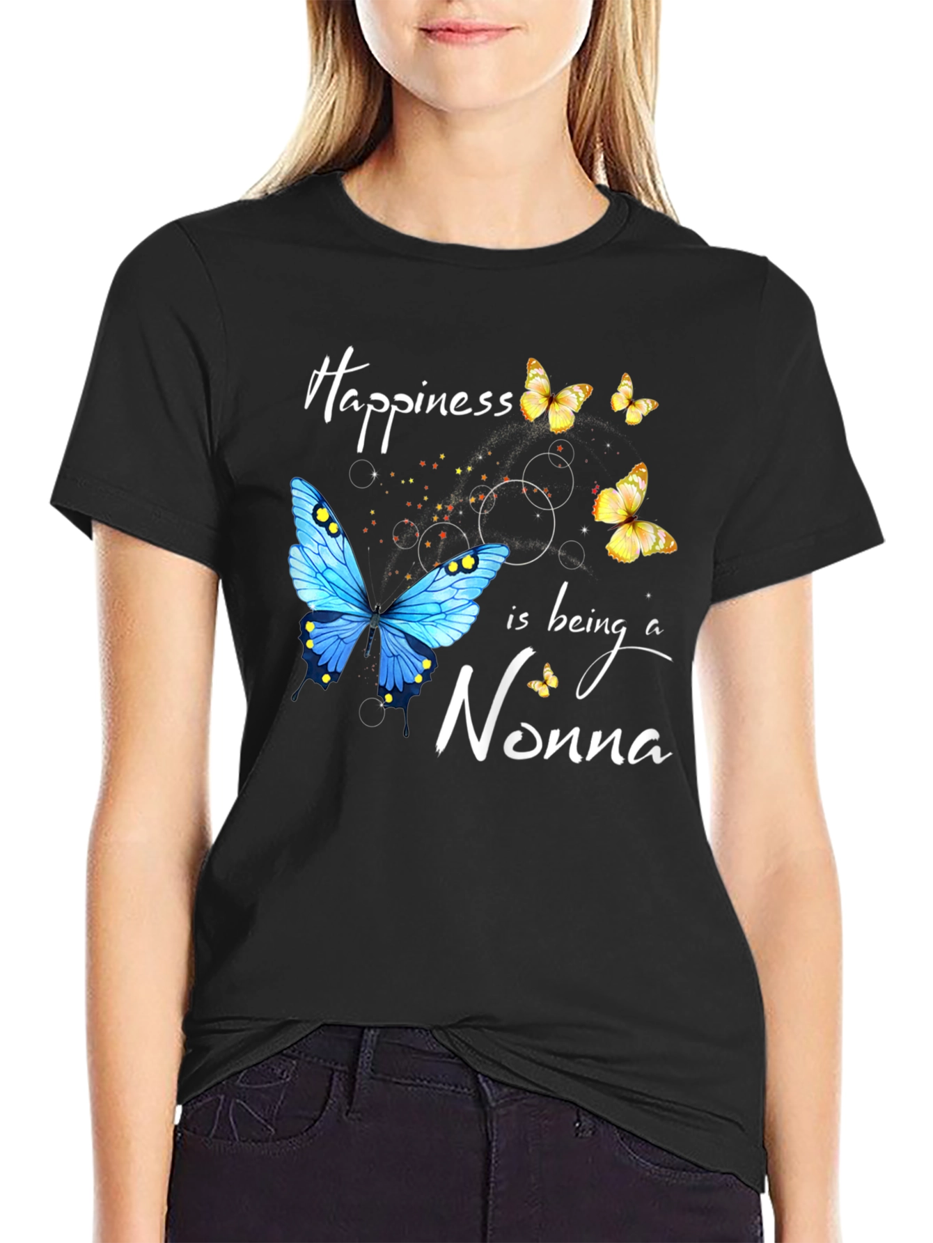 Happiness Nonna Butterfly Graphic T-Shirt