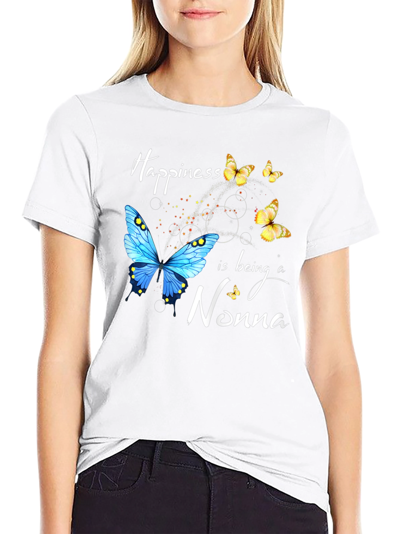 Happiness Nonna Butterfly Graphic T-Shirt