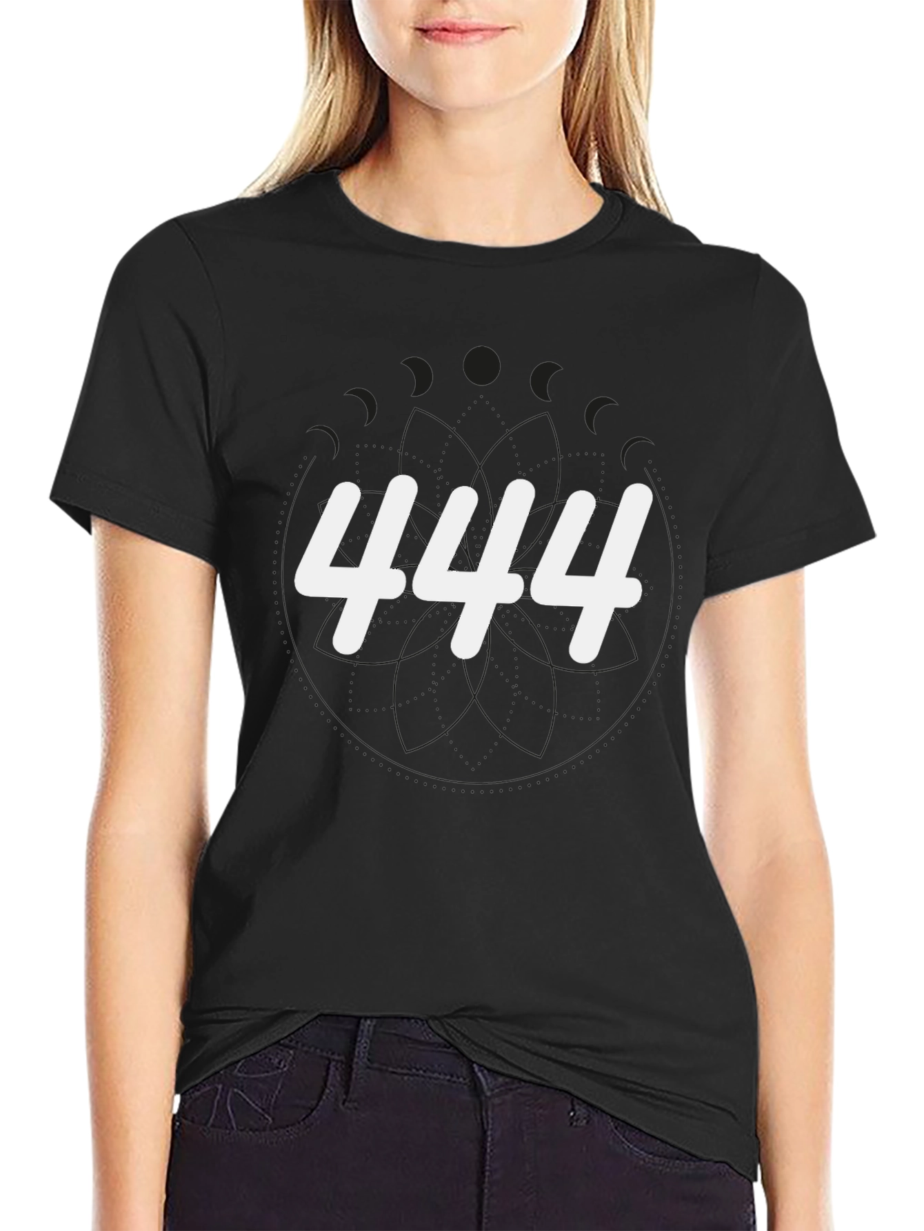 444 Graphic Print Black T-Shirt