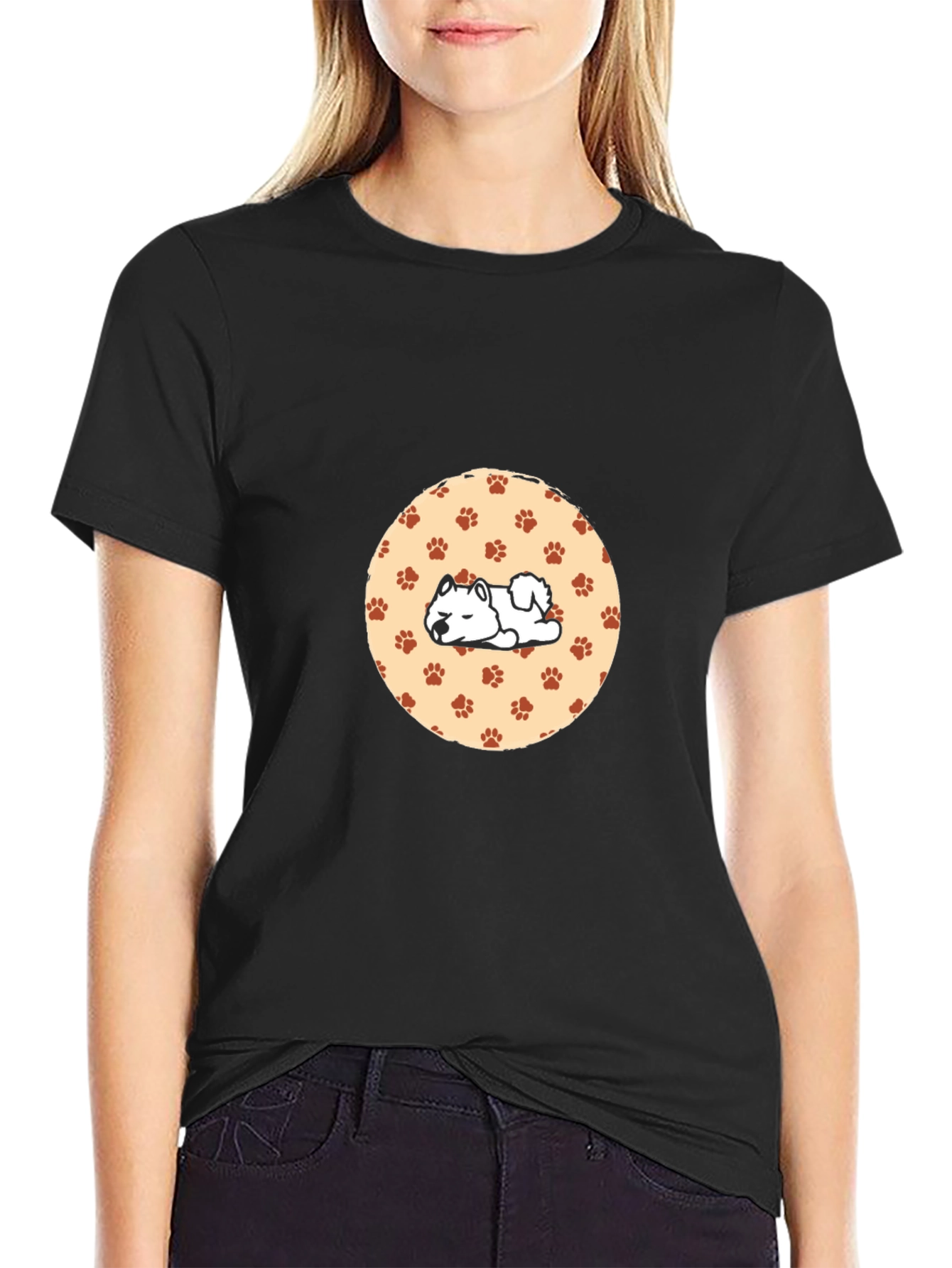 Cute Dog Paw Print Black T-Shirt