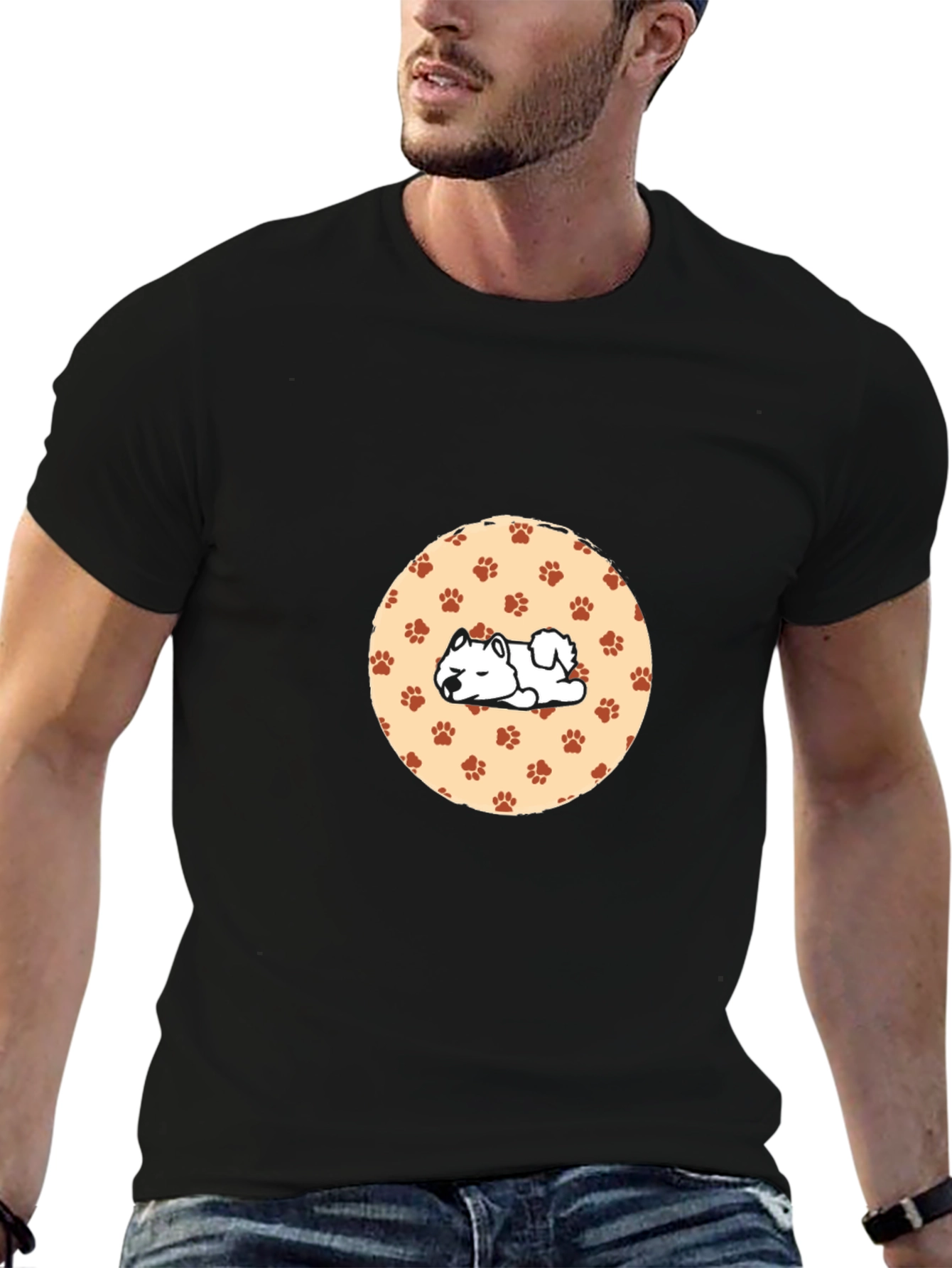 Cute Dog Paw Print Black T-Shirt