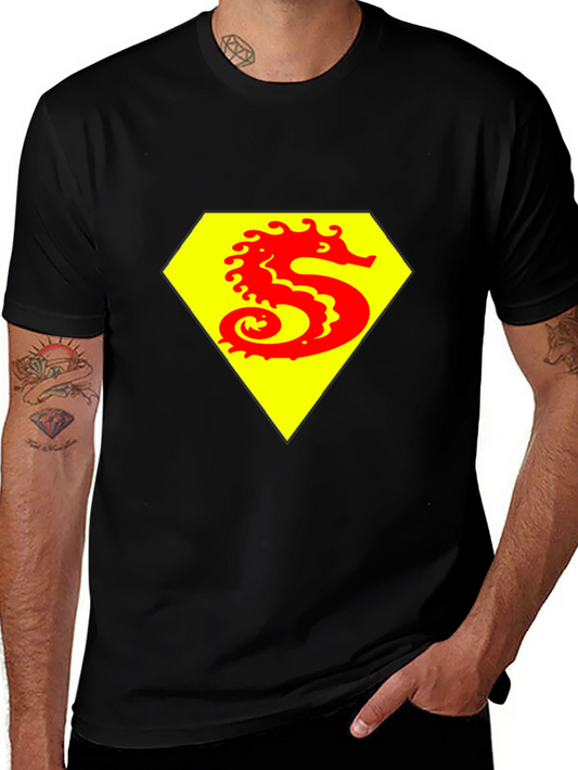 Seahorse Emblem Graphic Tee - Black Cotton Comfort