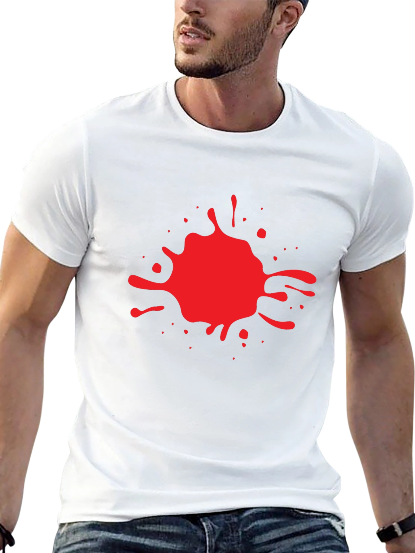 Red Splash Graphic Print Black T-Shirt
