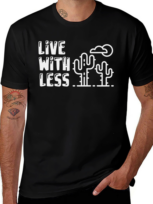 Live With Less Desert Cactus Graphic Tee - Black Cotton Shirt