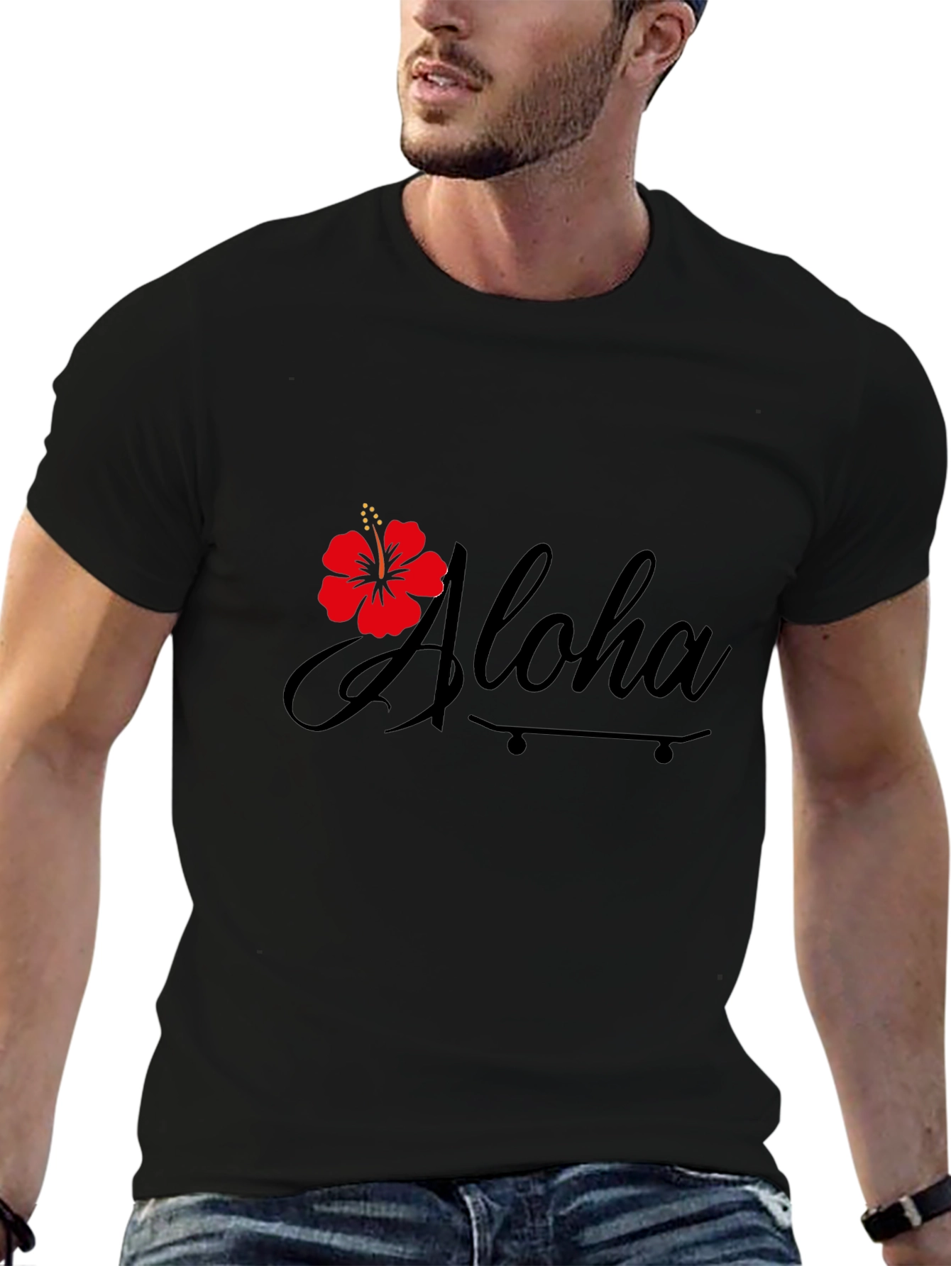 Aloha Hibiscus Graphic Black T-Shirt