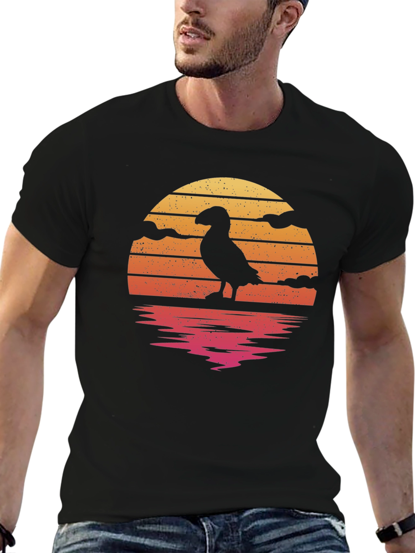 Puffin Sunset Graphic Tee - Stylish Bird Lover Shirt