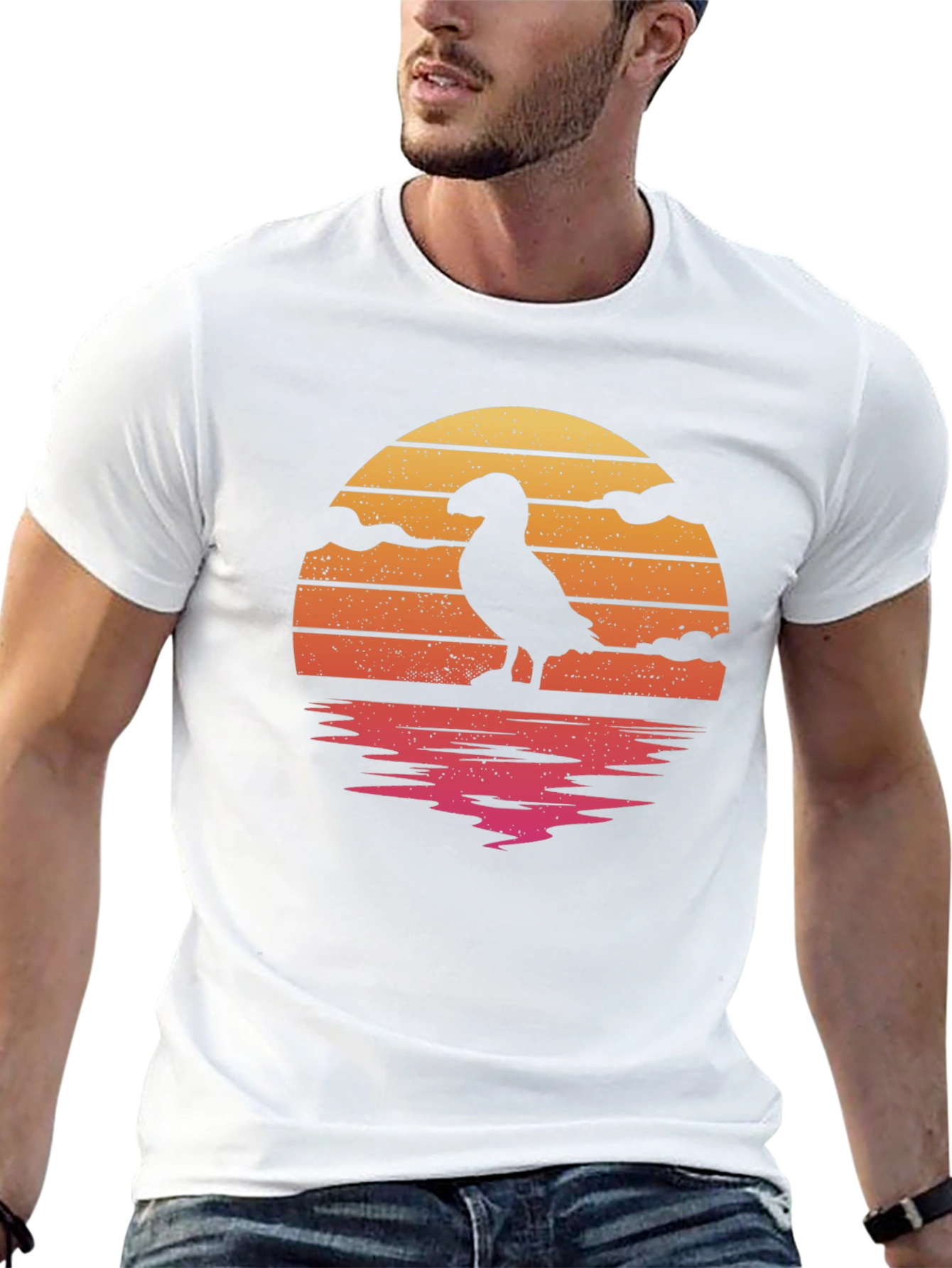Puffin Sunset Graphic Tee - Stylish Bird Lover Shirt
