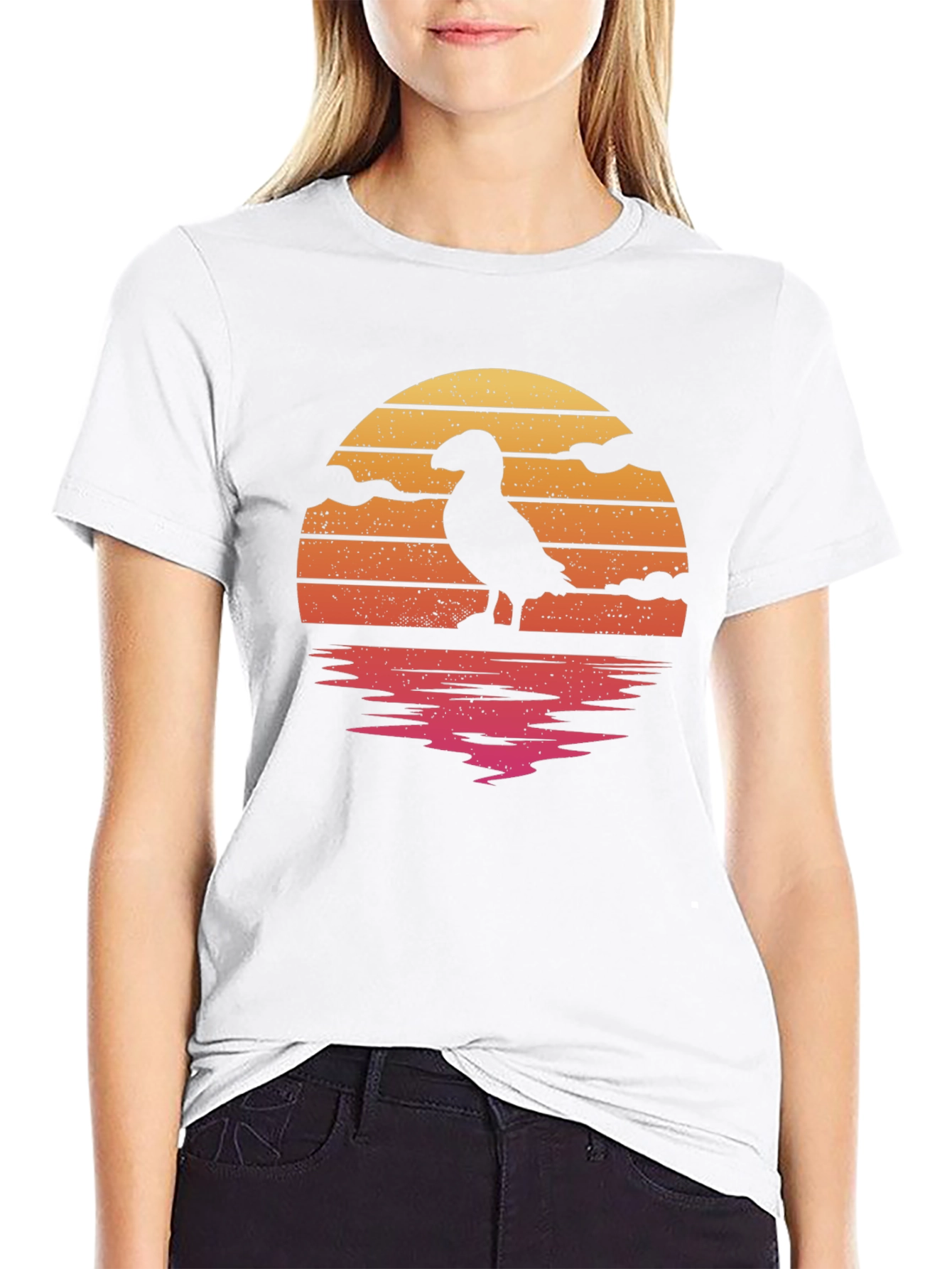 Puffin Sunset Graphic Tee - Stylish Bird Lover Shirt